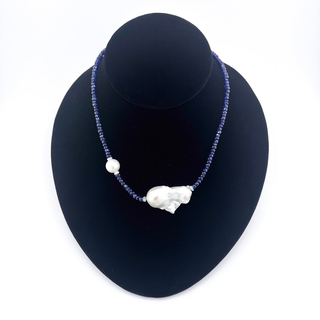 Sapphire (AAA), Baroque and Round Pearls, Opal (Ethiopian), and 22K Gold Vermeil Necklace