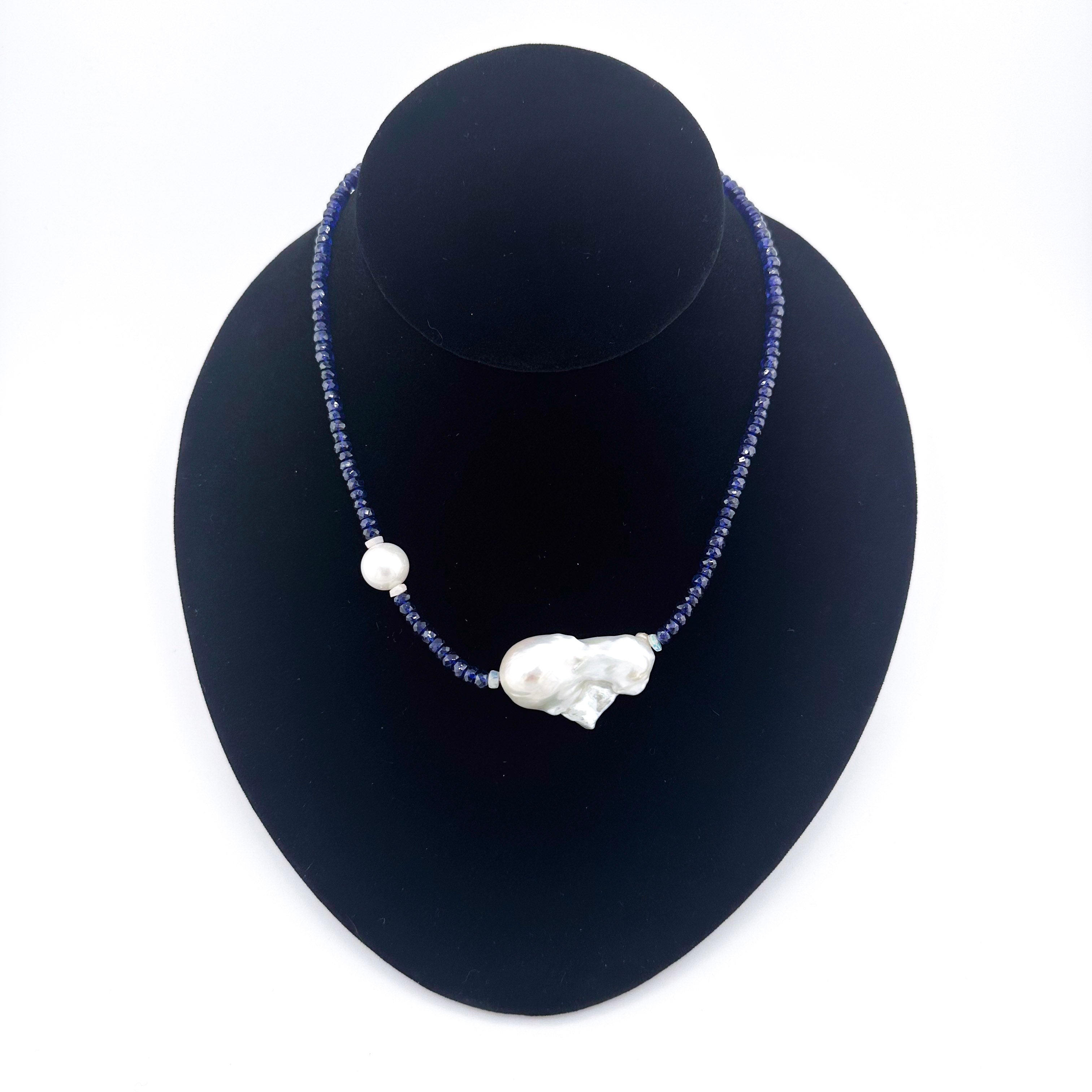 Sapphire (AAA), Baroque and Round Pearls, Opal (Ethiopian), and 22K Gold Vermeil Necklace