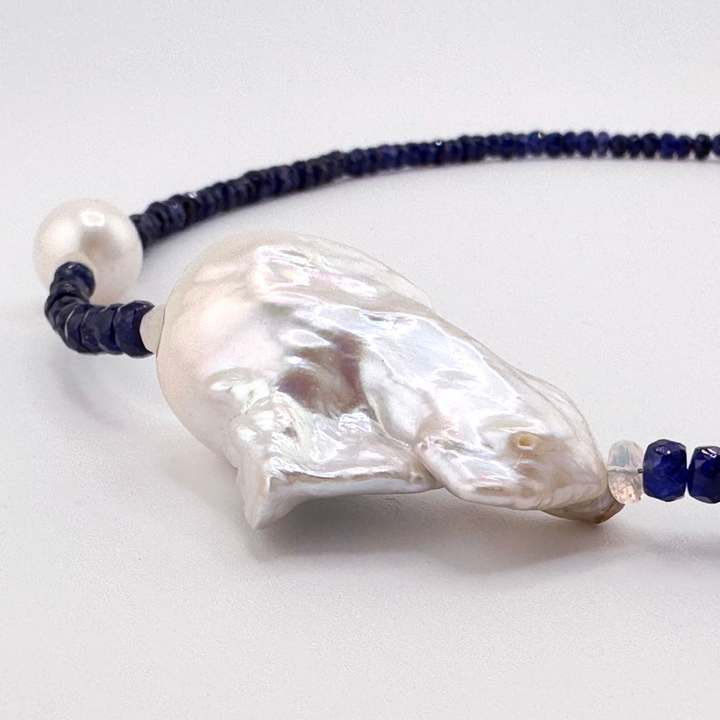 Sapphire (AAA), Baroque and Round Pearls, Opal (Ethiopian), and 22K Gold Vermeil Necklace