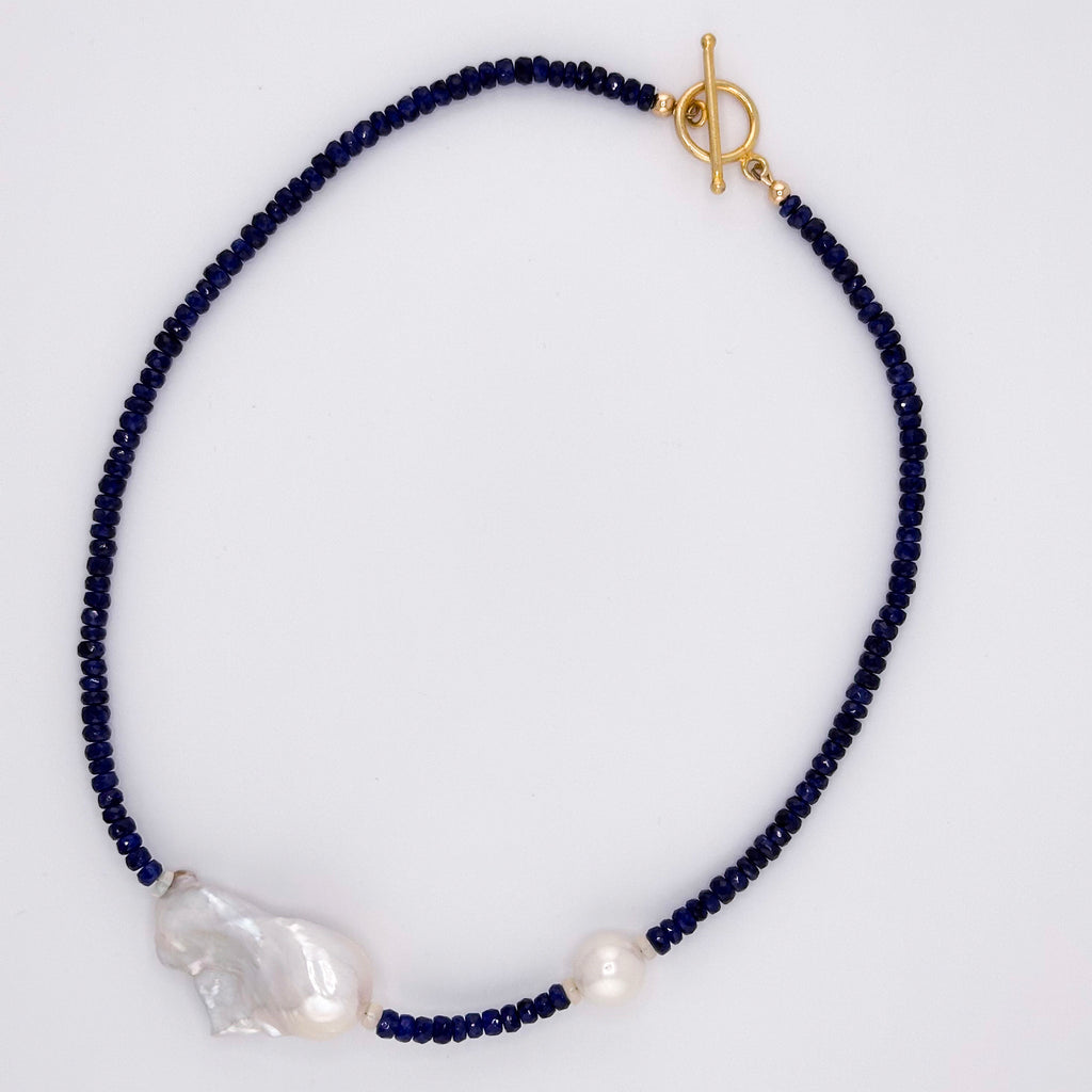 Sapphire (AAA), Baroque and Round Pearls, Opal (Ethiopian), and 22K Gold Vermeil Necklace