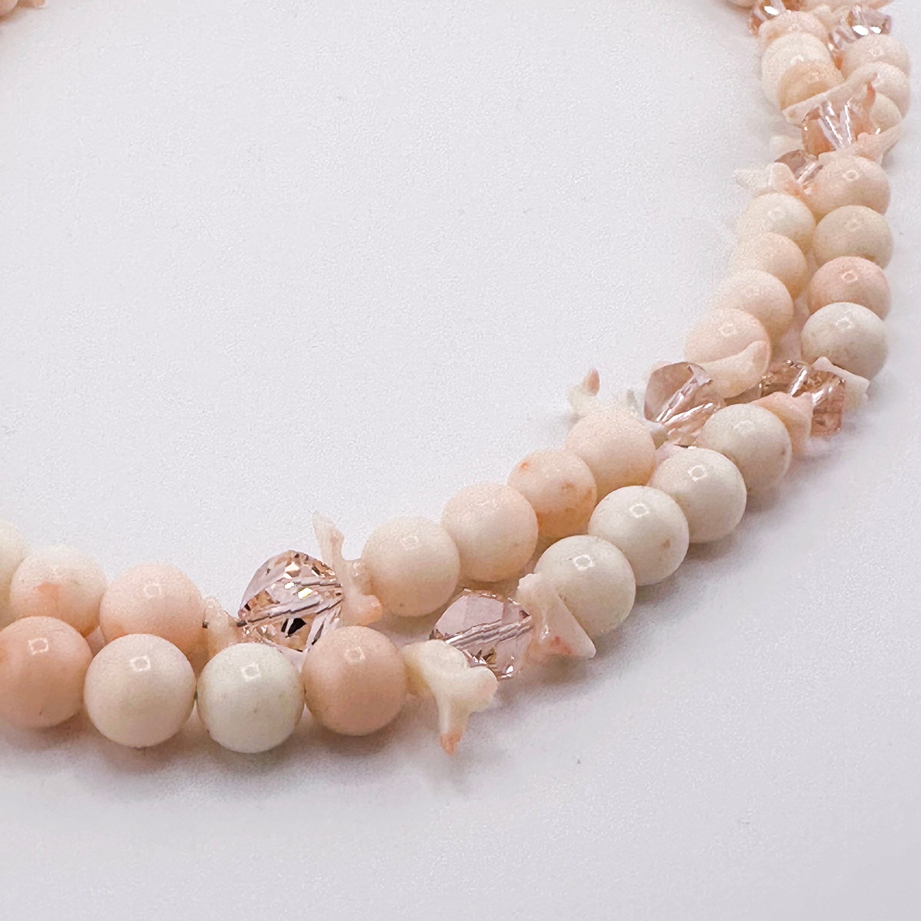 Antique (1920s) Angel Skin Coral, Swarovski Crystal, and 22K Gold Vermeil Necklace