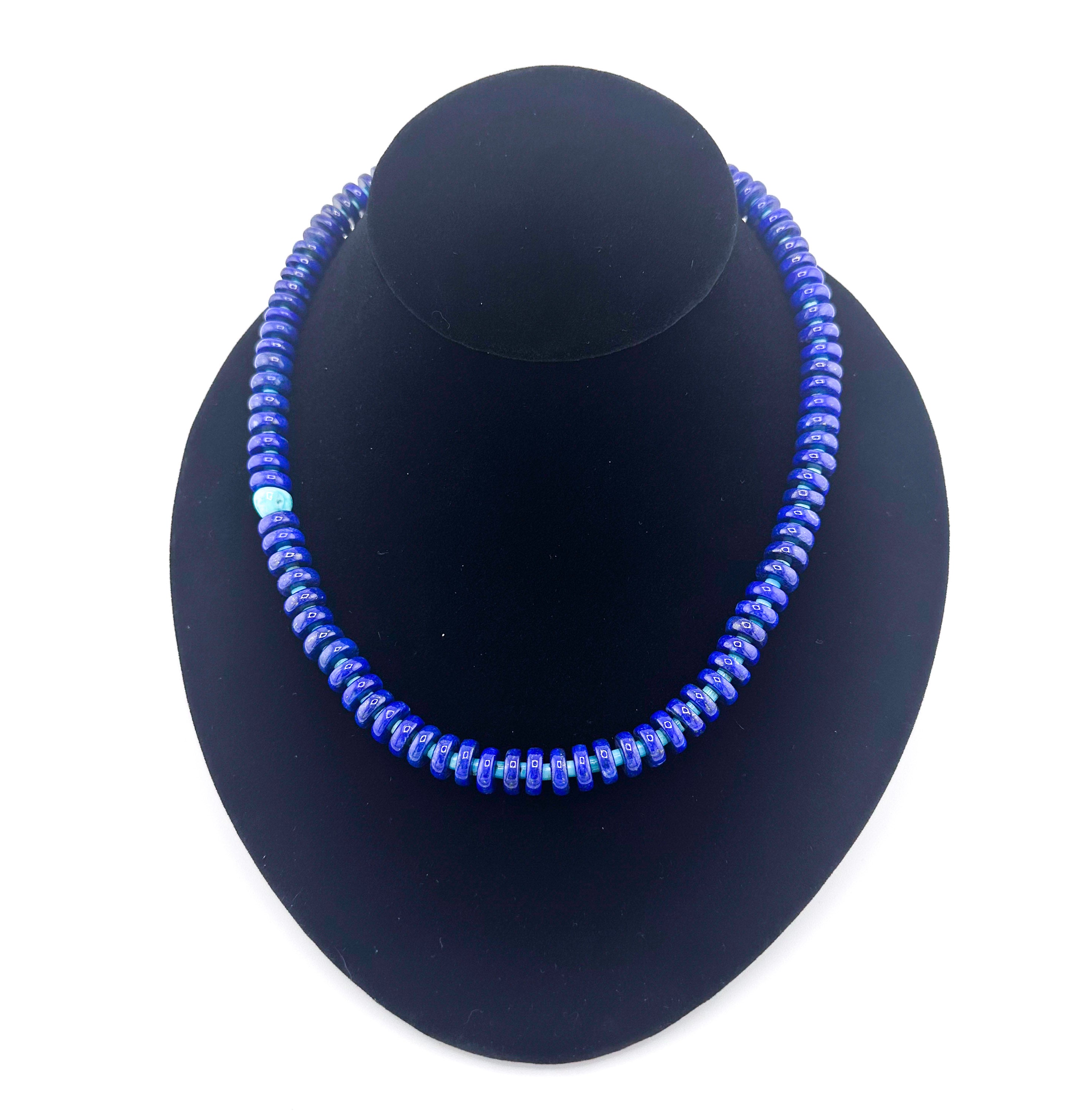Lapis, Turquoise (American / Blue Ridge), and Sterling Silver Necklace