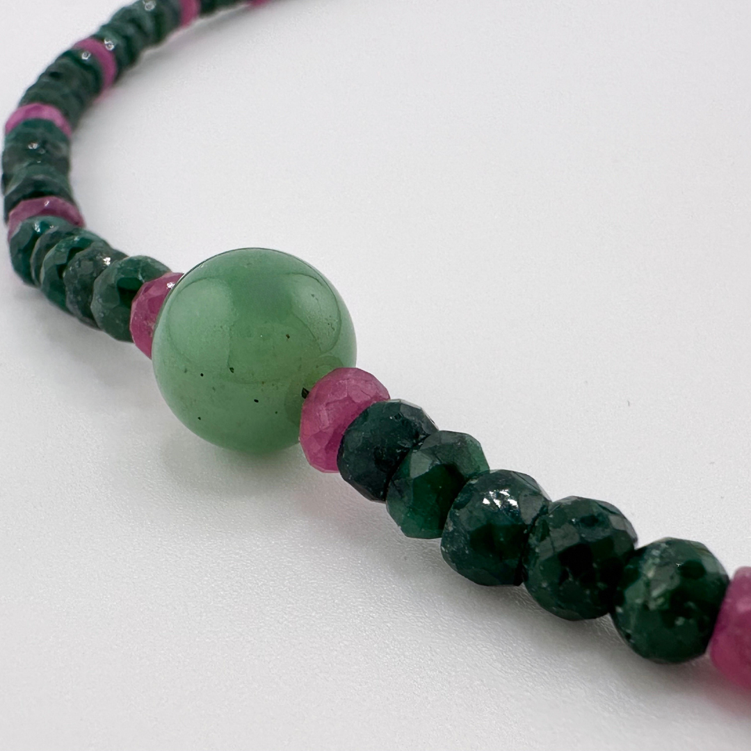 Emerald, Sapphire, Jade, Swarovski Crystal, and 22K Gold Vermeil Necklace