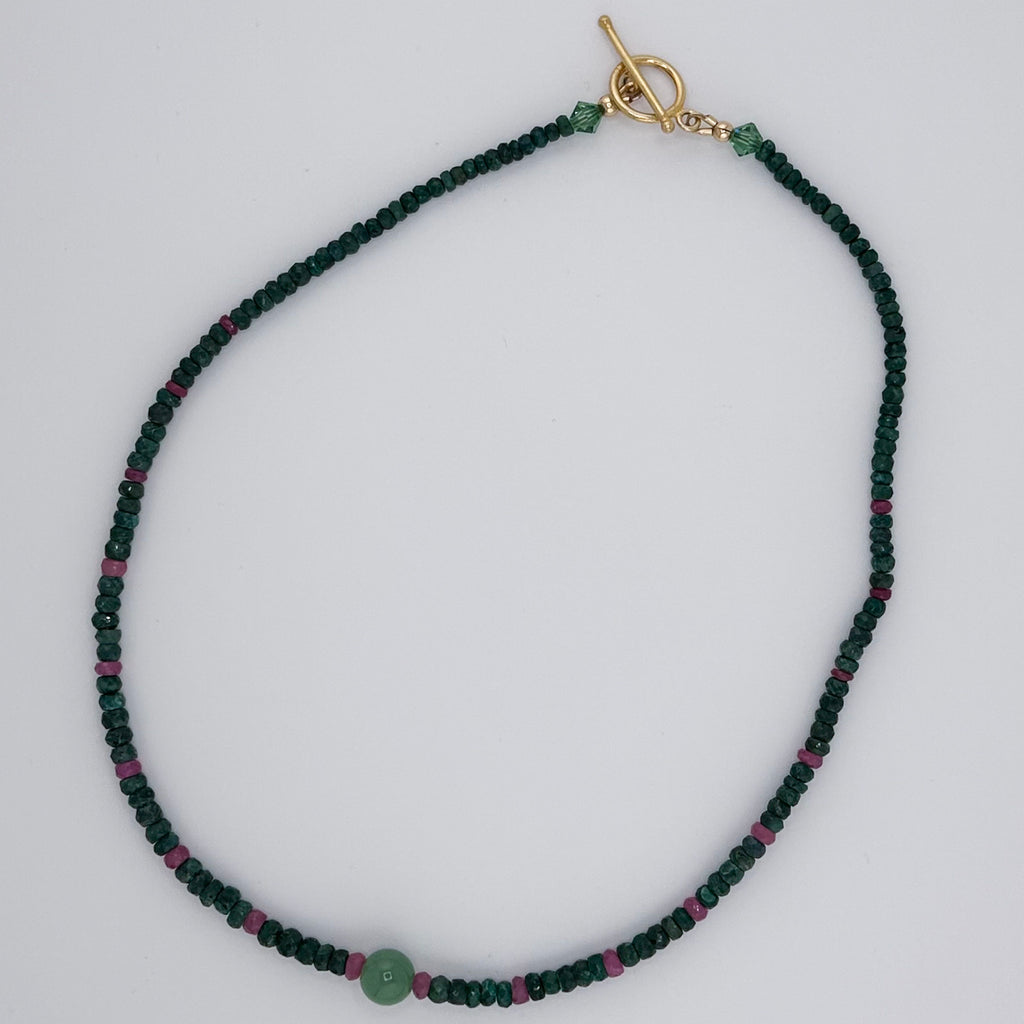 Emerald, Sapphire, Jade, Swarovski Crystal, and 22K Gold Vermeil Necklace