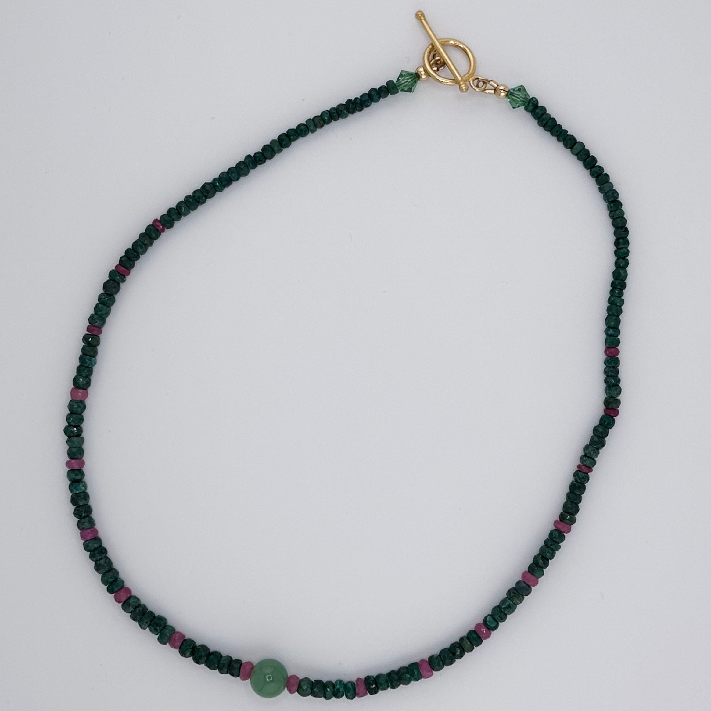 Emerald, Sapphire, Jade, Swarovski Crystal, and 22K Gold Vermeil Necklace