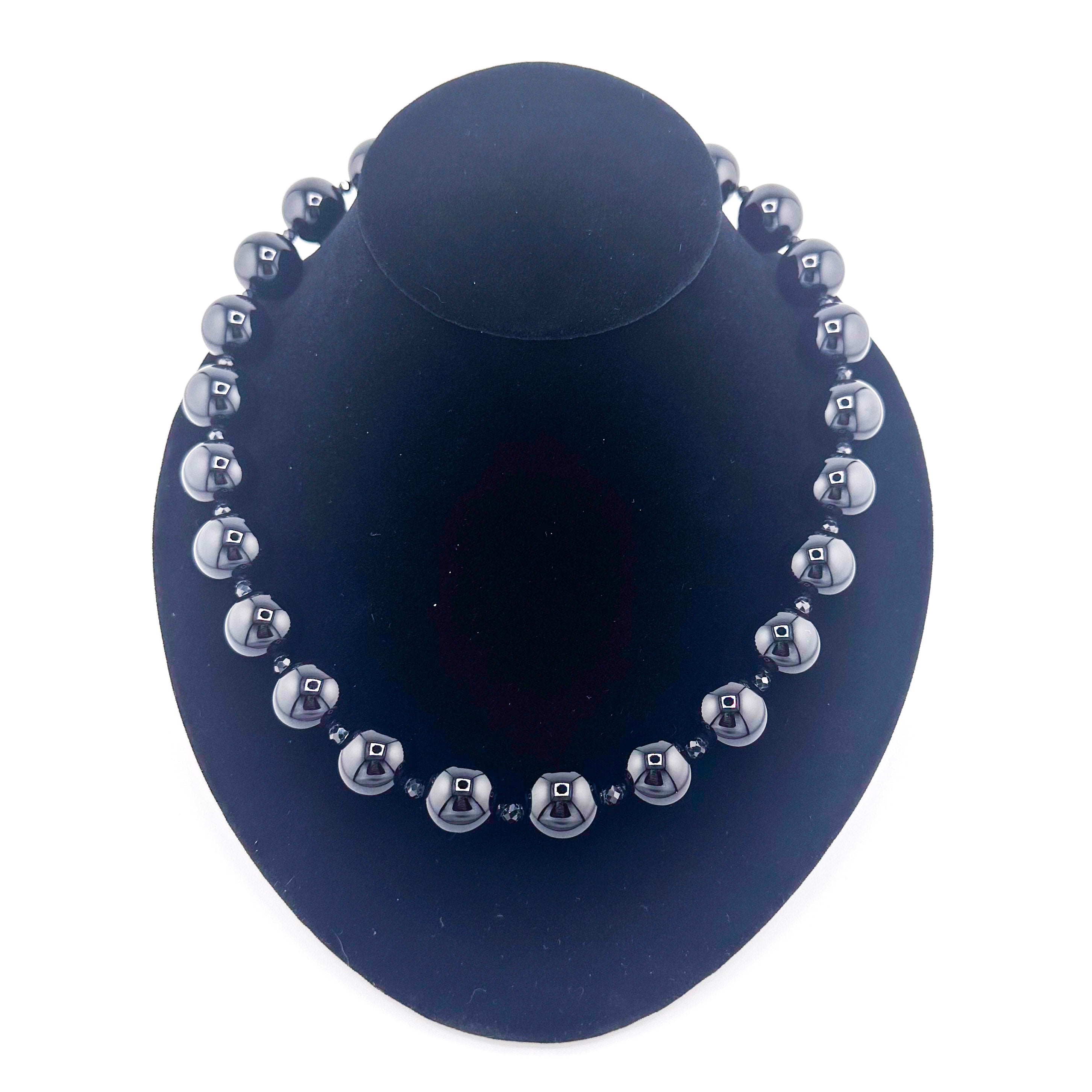 Onyx, Spinel, Swarovski Crystal, and Sterling Silver Necklace
