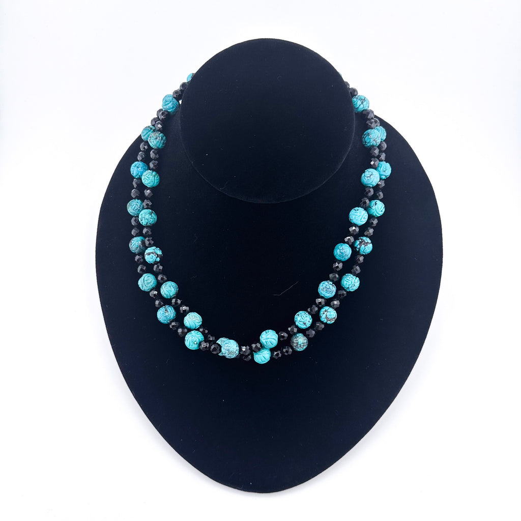 Turquoise (Hubei), Onyx, and Sterling Silver Necklace