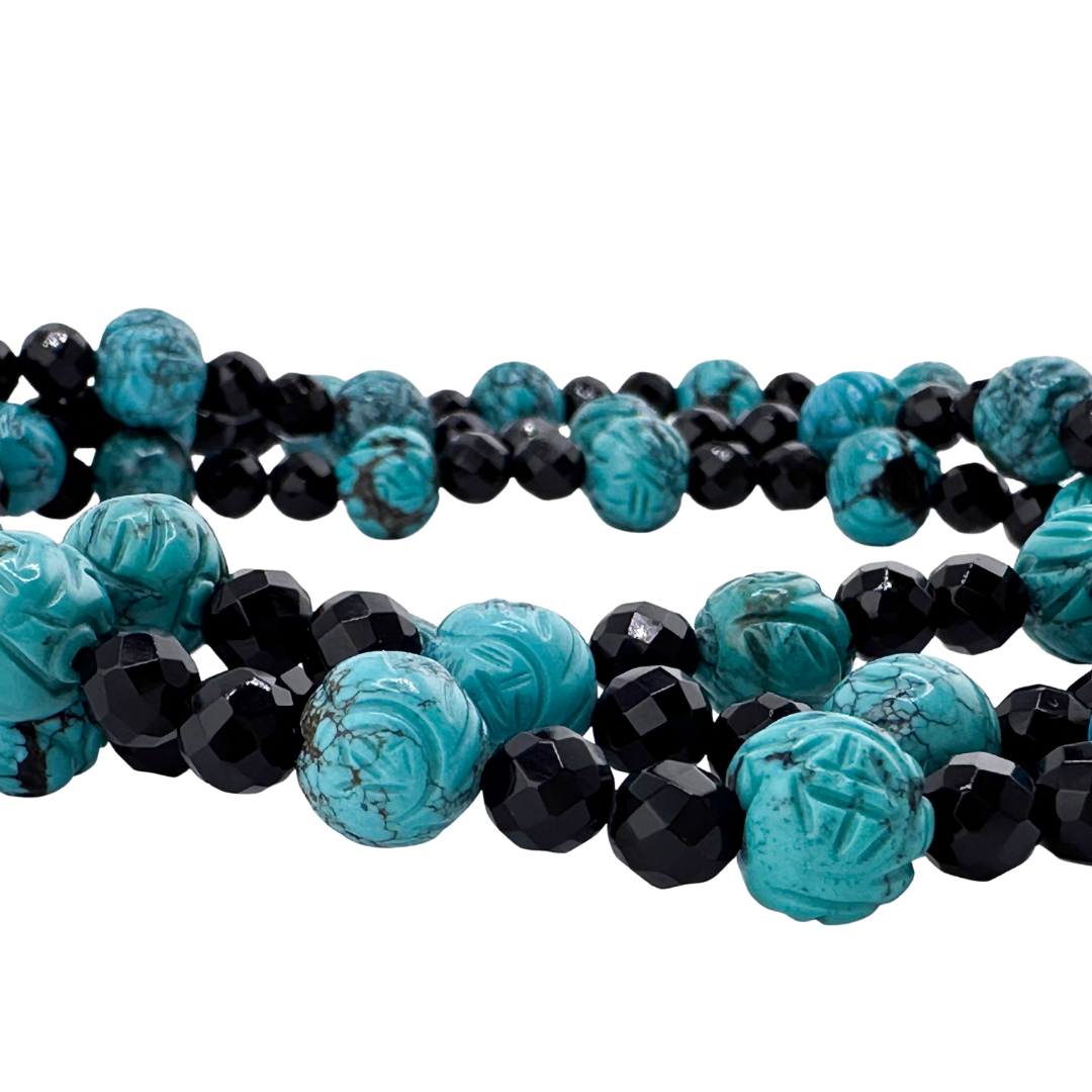 Turquoise (Hubei), Onyx, and Sterling Silver Necklace