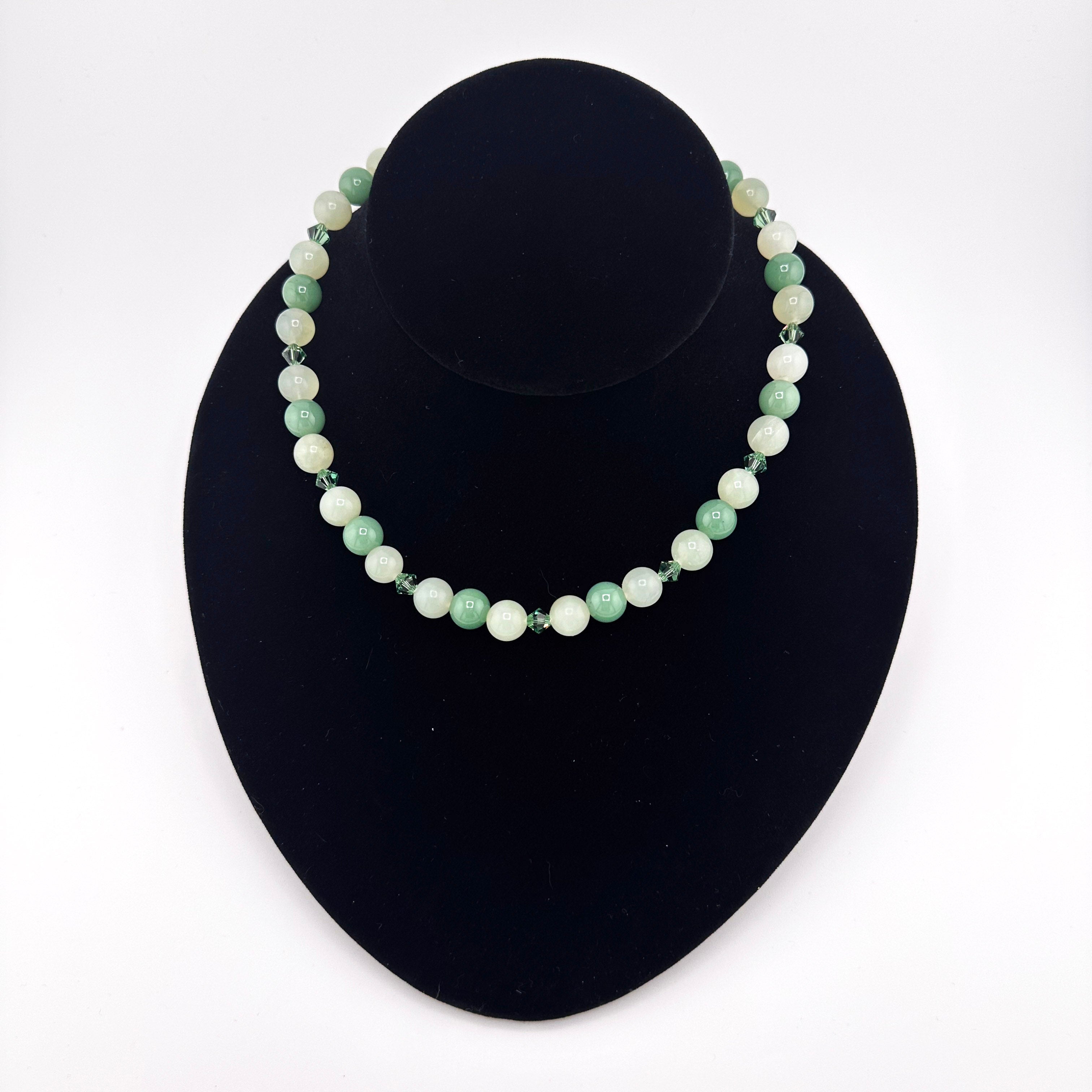 Vintage (1950s) Jade, Swarovski Crystal, and 22K Gold Vermeil Necklace