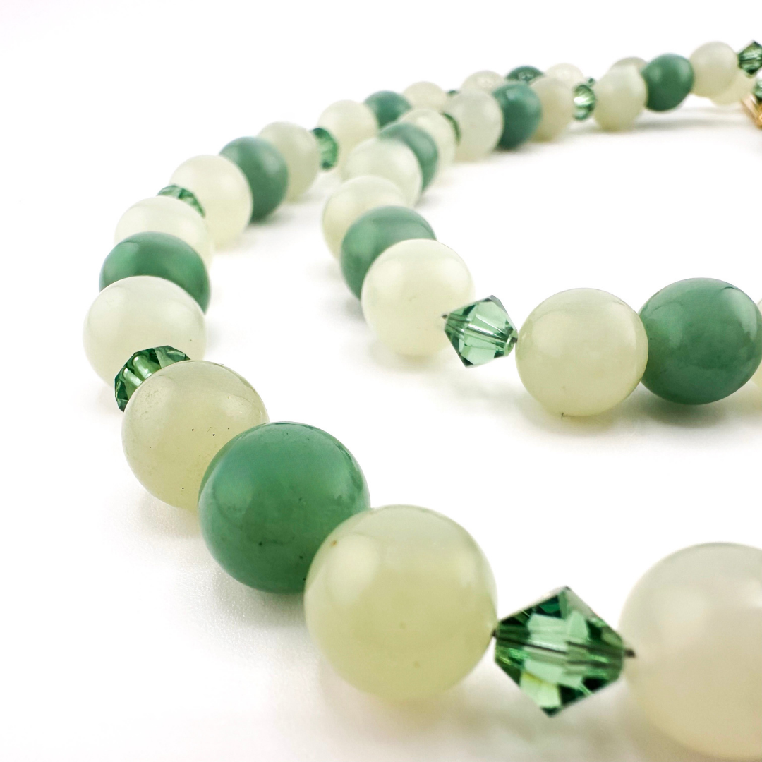 Vintage (1950s) Jade, Swarovski Crystal, and 22K Gold Vermeil Necklace