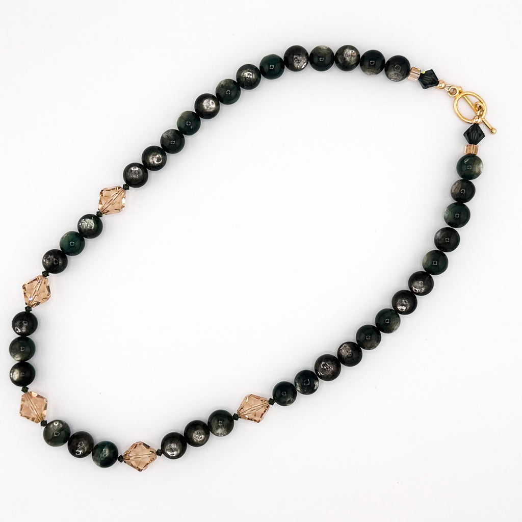 Lepidolite (AAA), Swarovski Crystal, and 22K Gold Vermeil Necklace