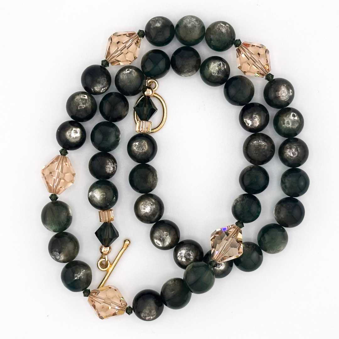 Lepidolite (AAA), Swarovski Crystal, and 22K Gold Vermeil Necklace