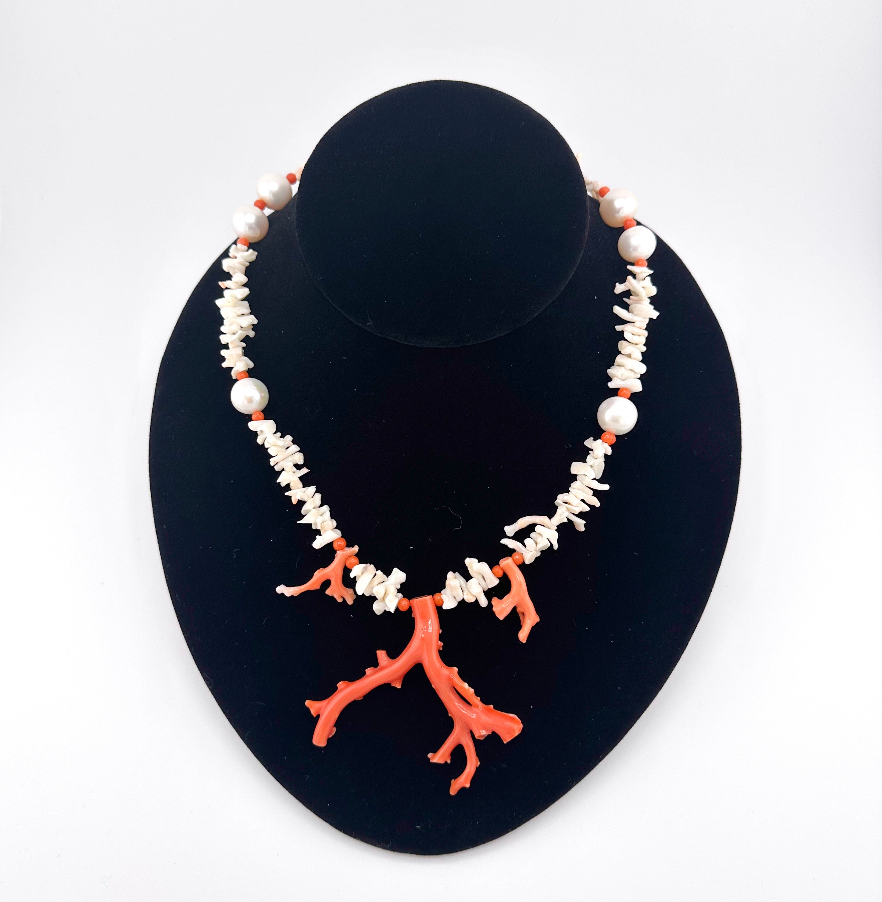 Vintage Angel Skin Coral, Antique (1900s) Coral, Pearl, and 22K Gold Vermeil Necklace