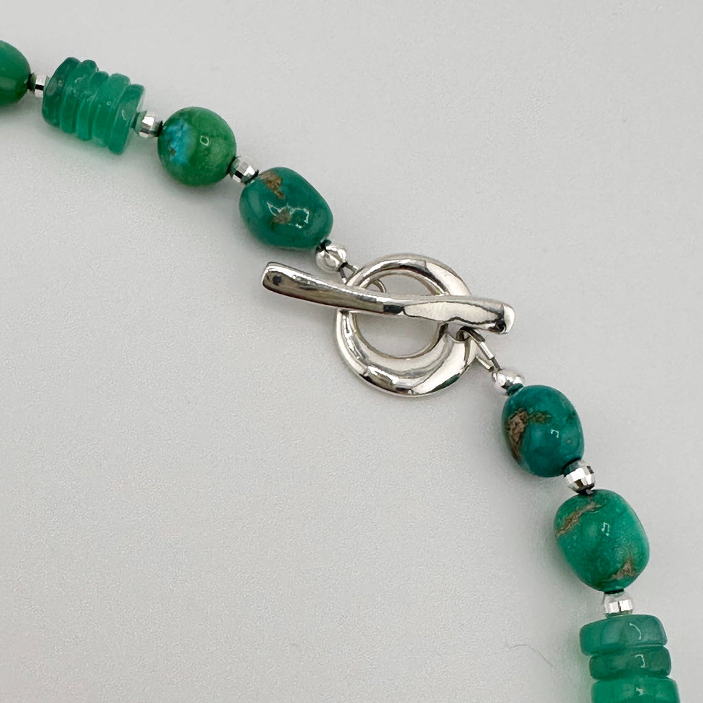 Turquoise (Blue Ridge), Chrysophrase, Hematite, and Sterling Silver Necklace