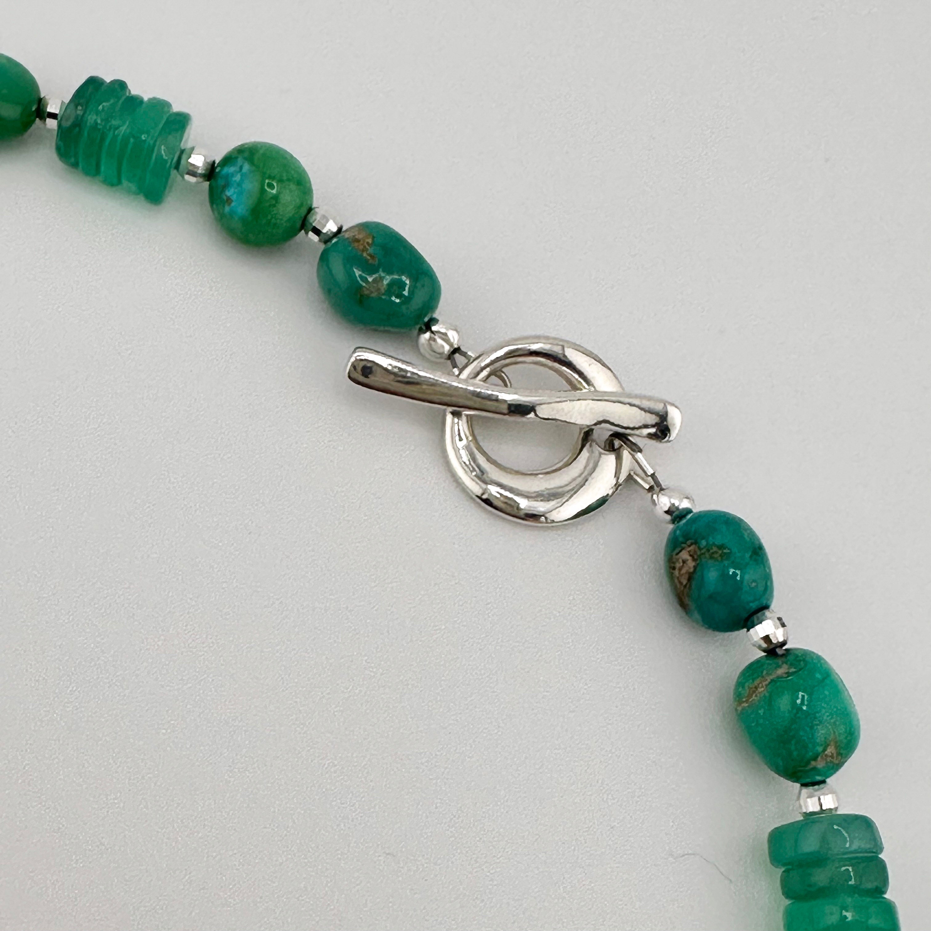 Turquoise (Blue Ridge), Chrysophrase, Hematite, and Sterling Silver Necklace