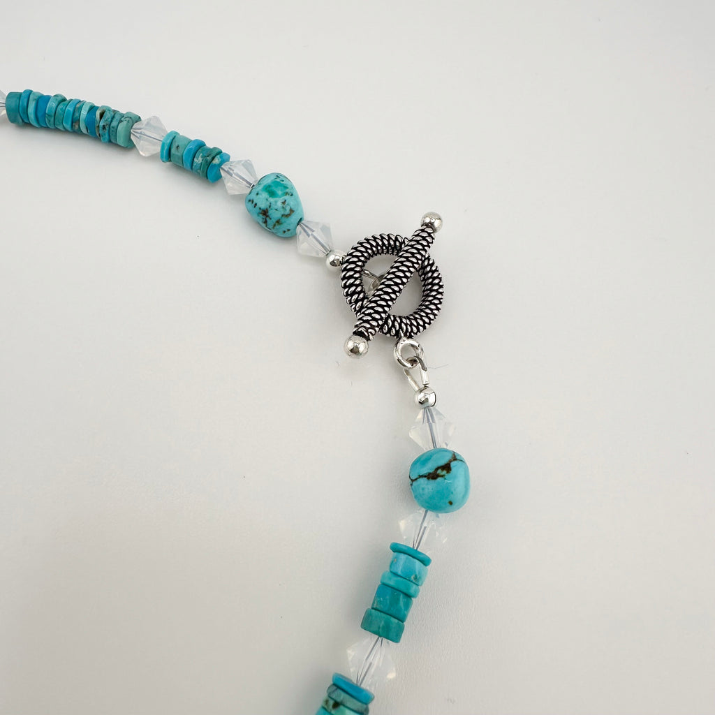 Turquoise (Arizona / Blue Ridge), Swarovski Crystal, and Sterling Silver Necklace