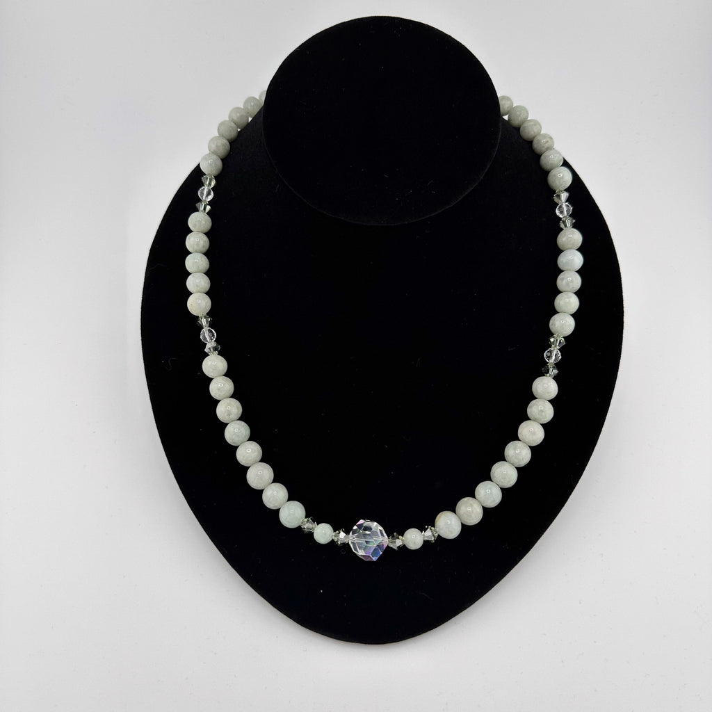 Vintage (1950s) Celadon Jade, Swarovski Crystal, and 14K Gold Fill Necklace