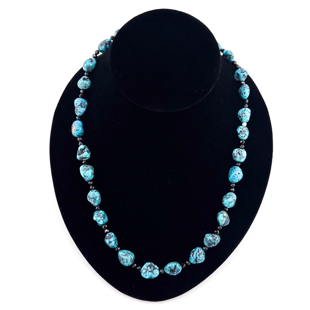 Turquoise (Kingman), Spinel, and Sterling Silver 22" Necklace