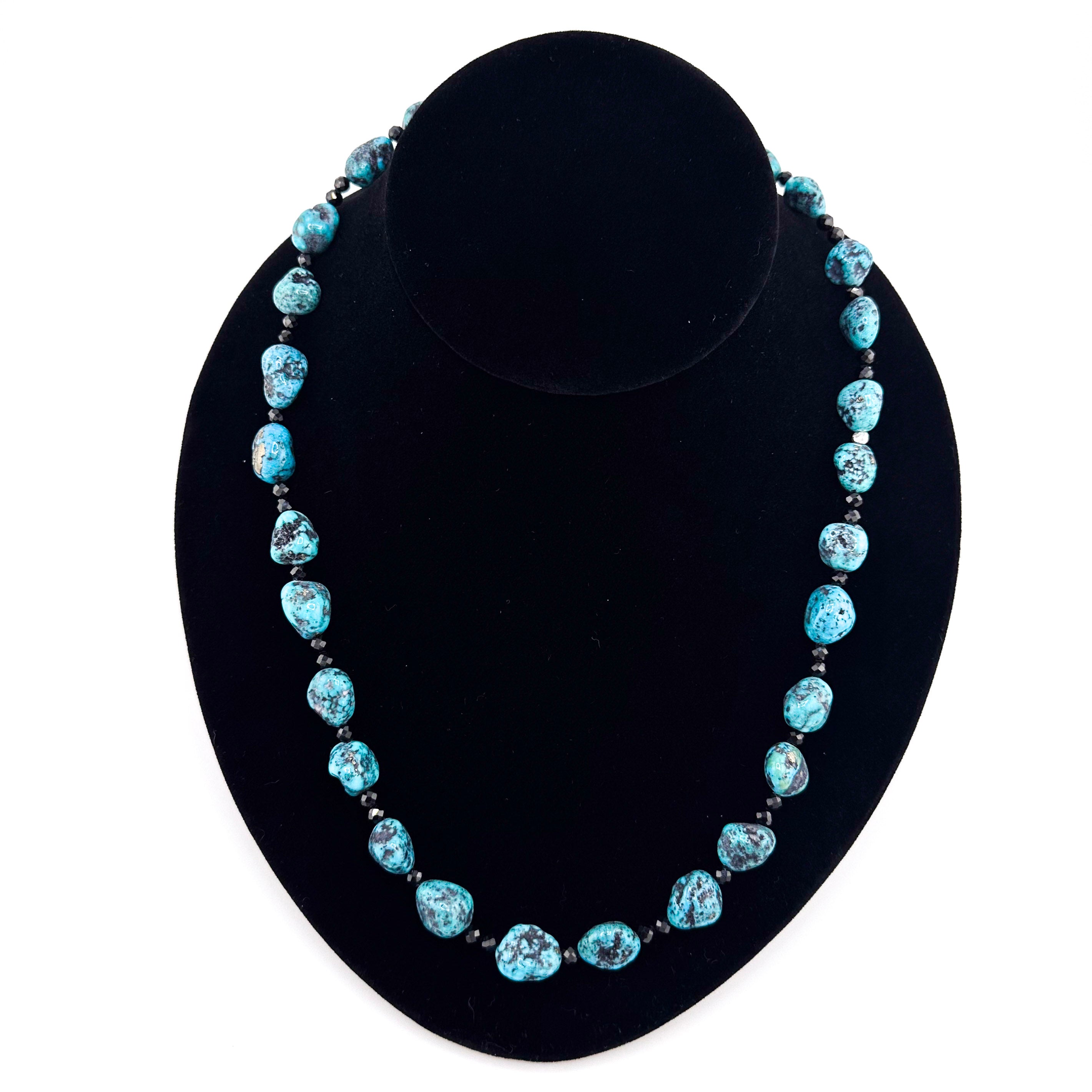 Turquoise (Kingman), Spinel, and Sterling Silver 22" Necklace