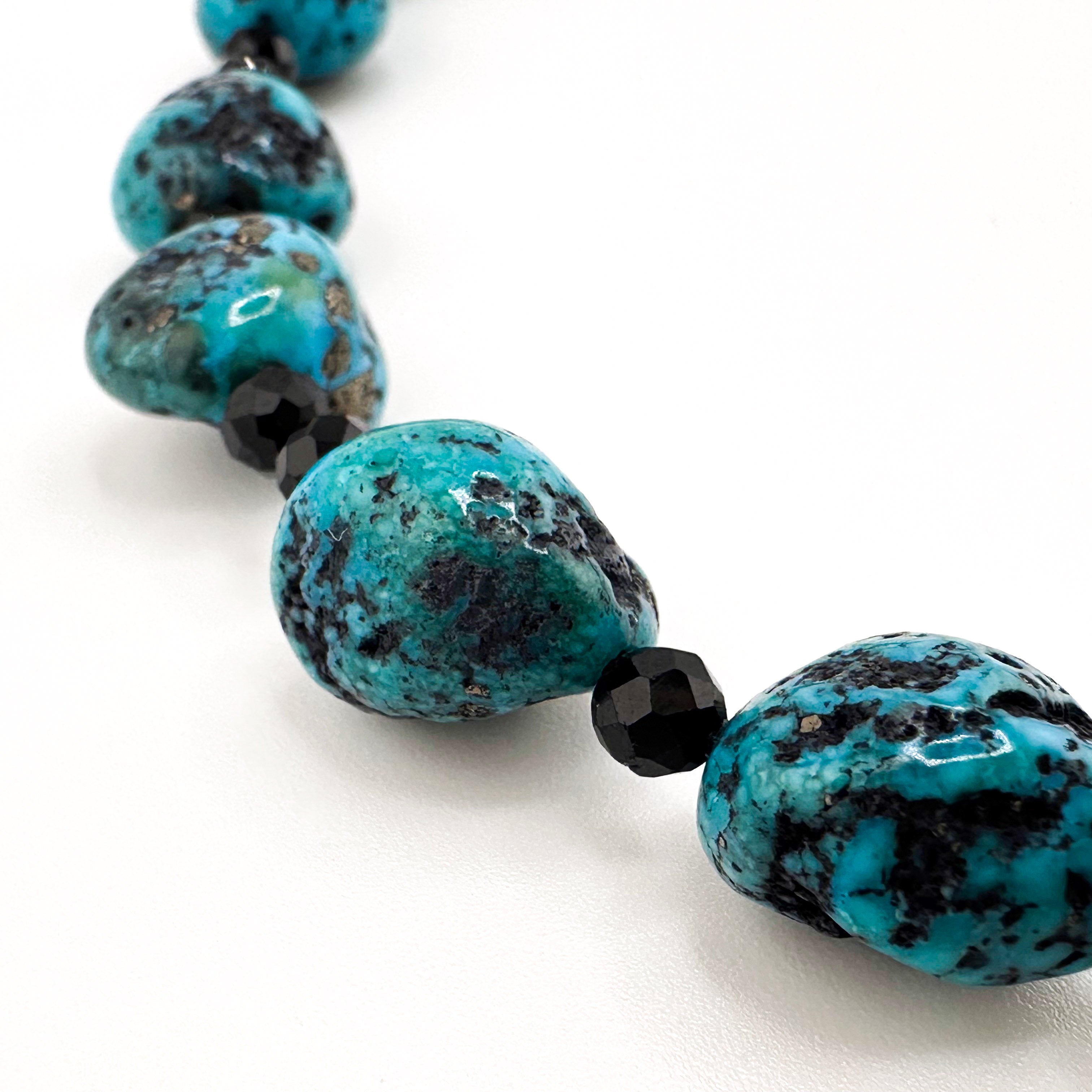 Turquoise (Kingman), Spinel, and Sterling Silver 22" Necklace