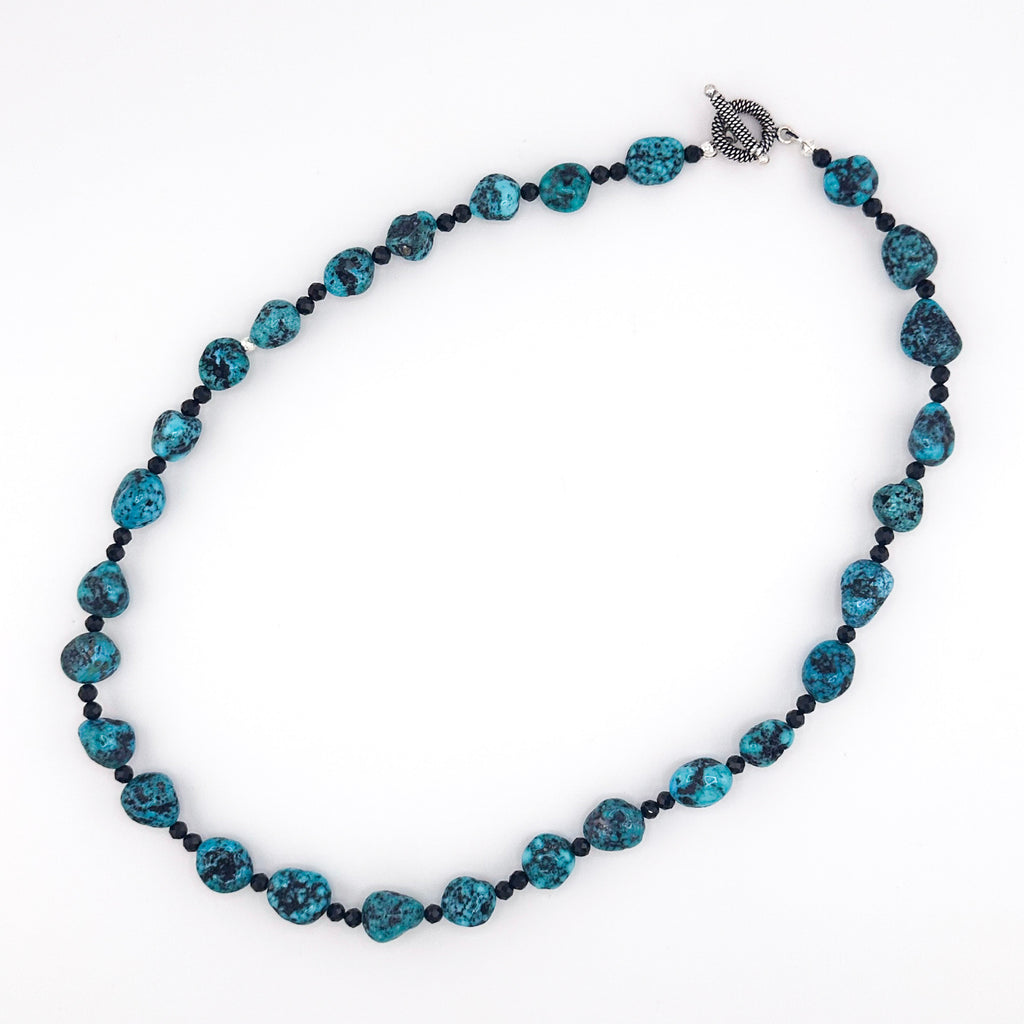 Turquoise (Kingman), Spinel, and Sterling Silver 22" Necklace