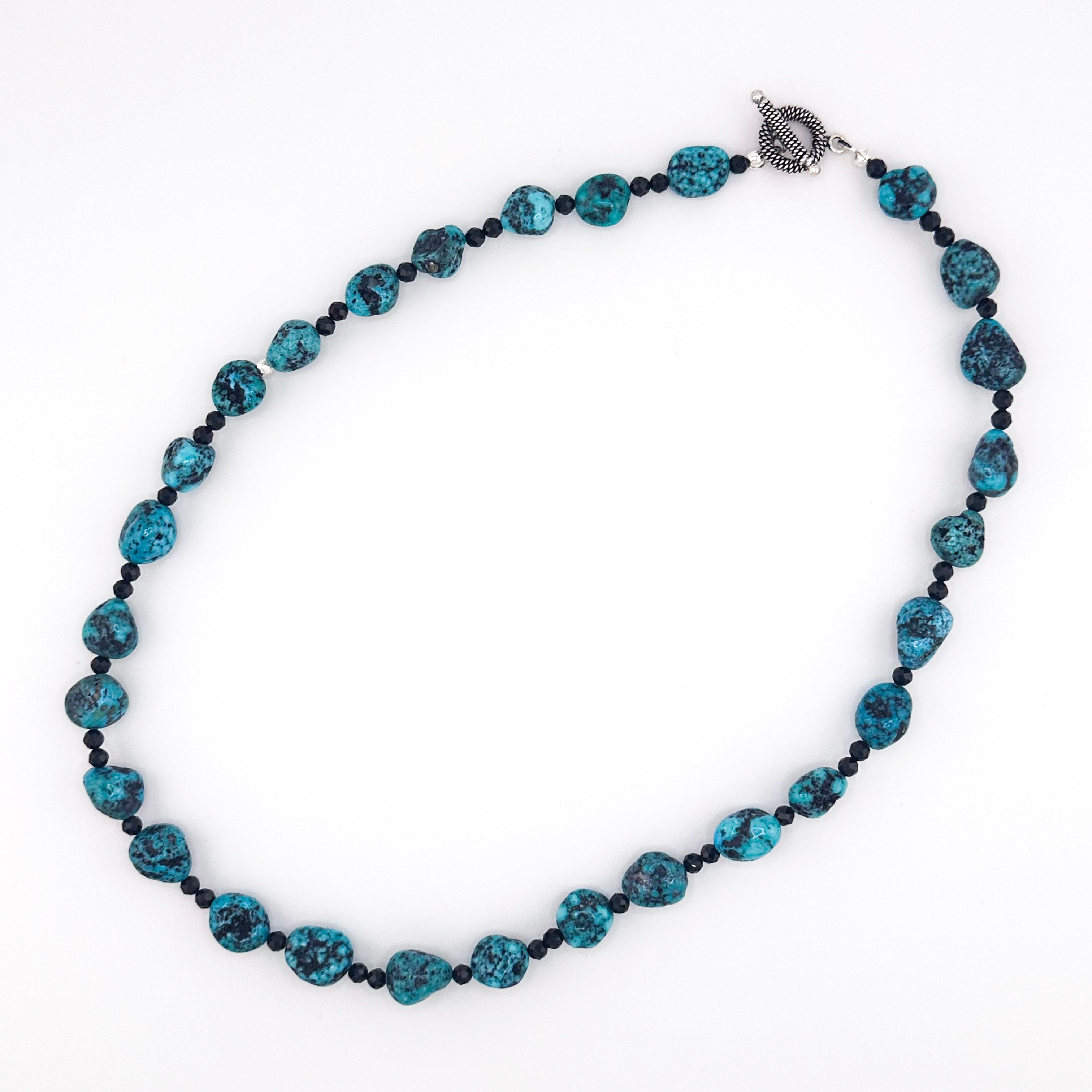 Turquoise (Kingman), Spinel, and Sterling Silver 22" Necklace