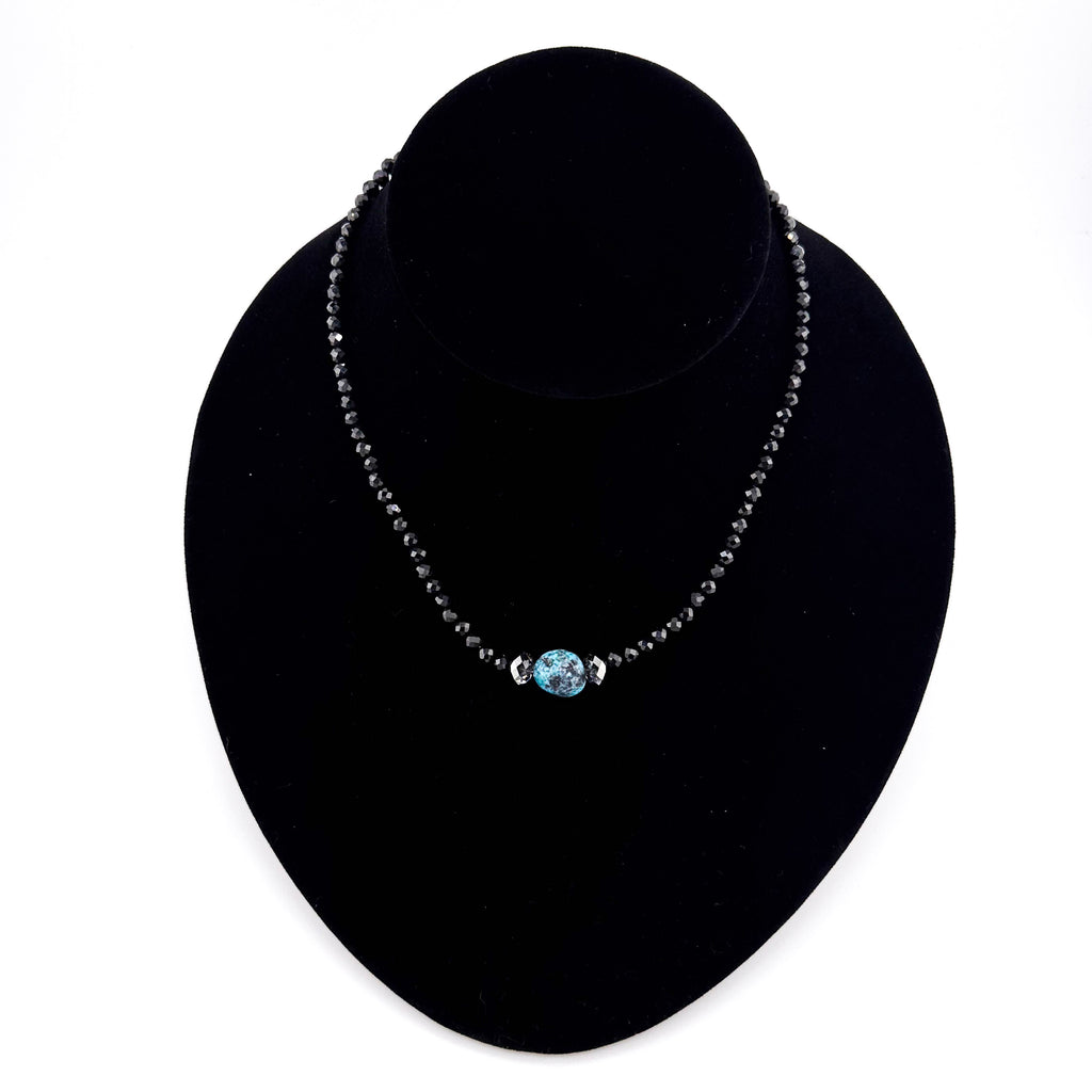 Turquoise (Kingman), Spinel, Swarovski Crystal, and Sterling Silver 16" Necklace