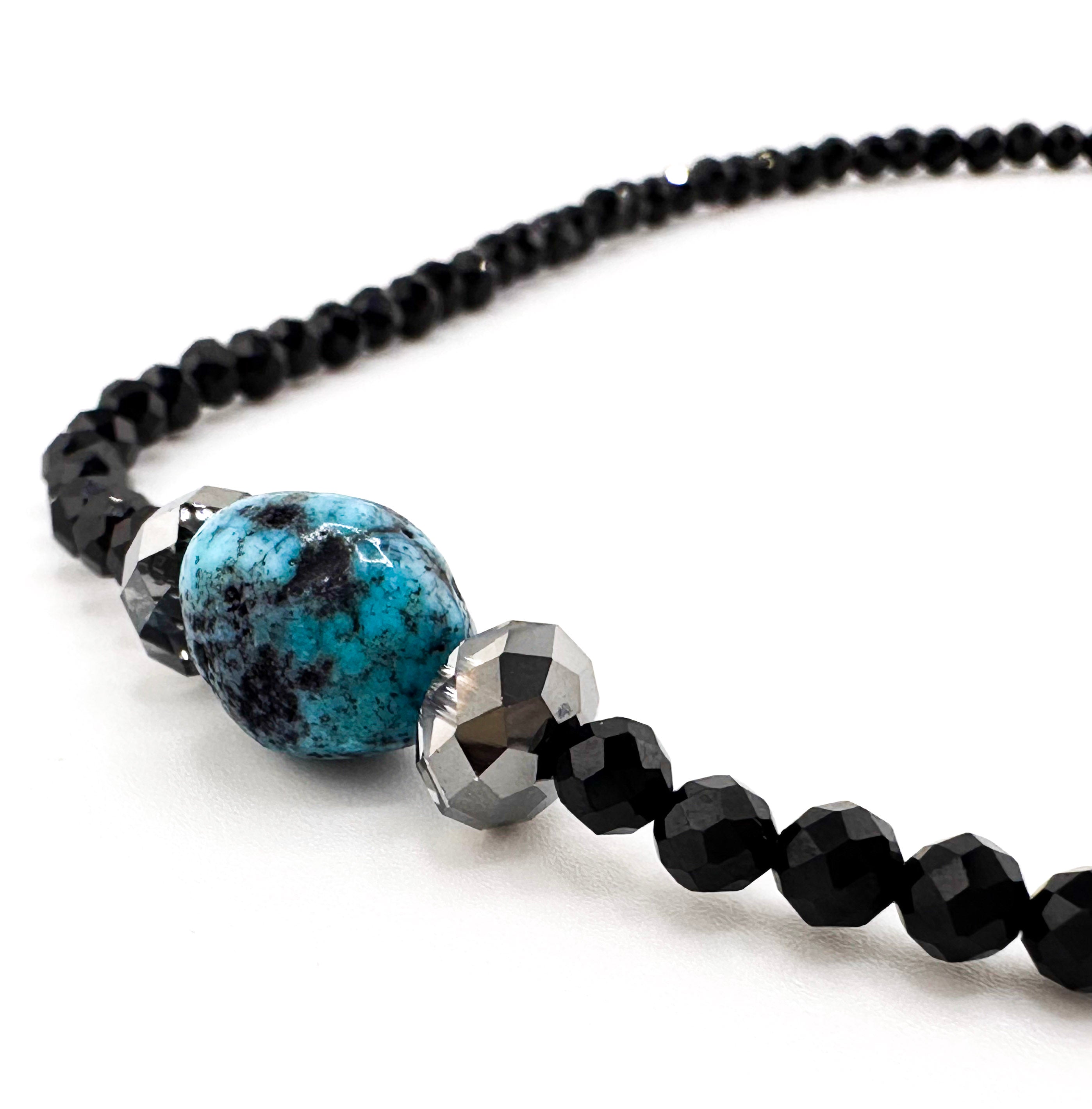 Turquoise (Kingman), Spinel, Swarovski Crystal, and Sterling Silver 16" Necklace