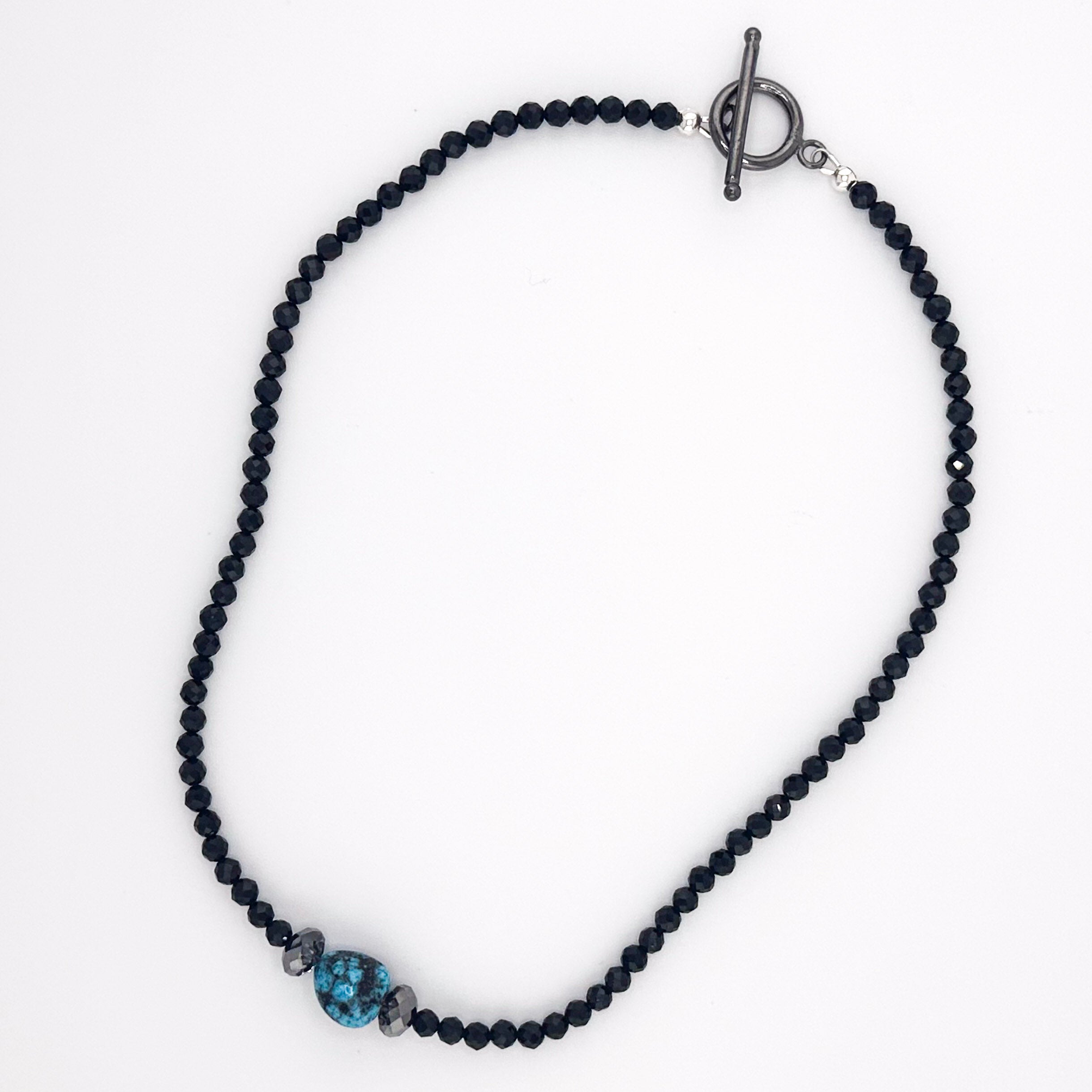 Turquoise (Kingman), Spinel, Swarovski Crystal, and Sterling Silver 16" Necklace