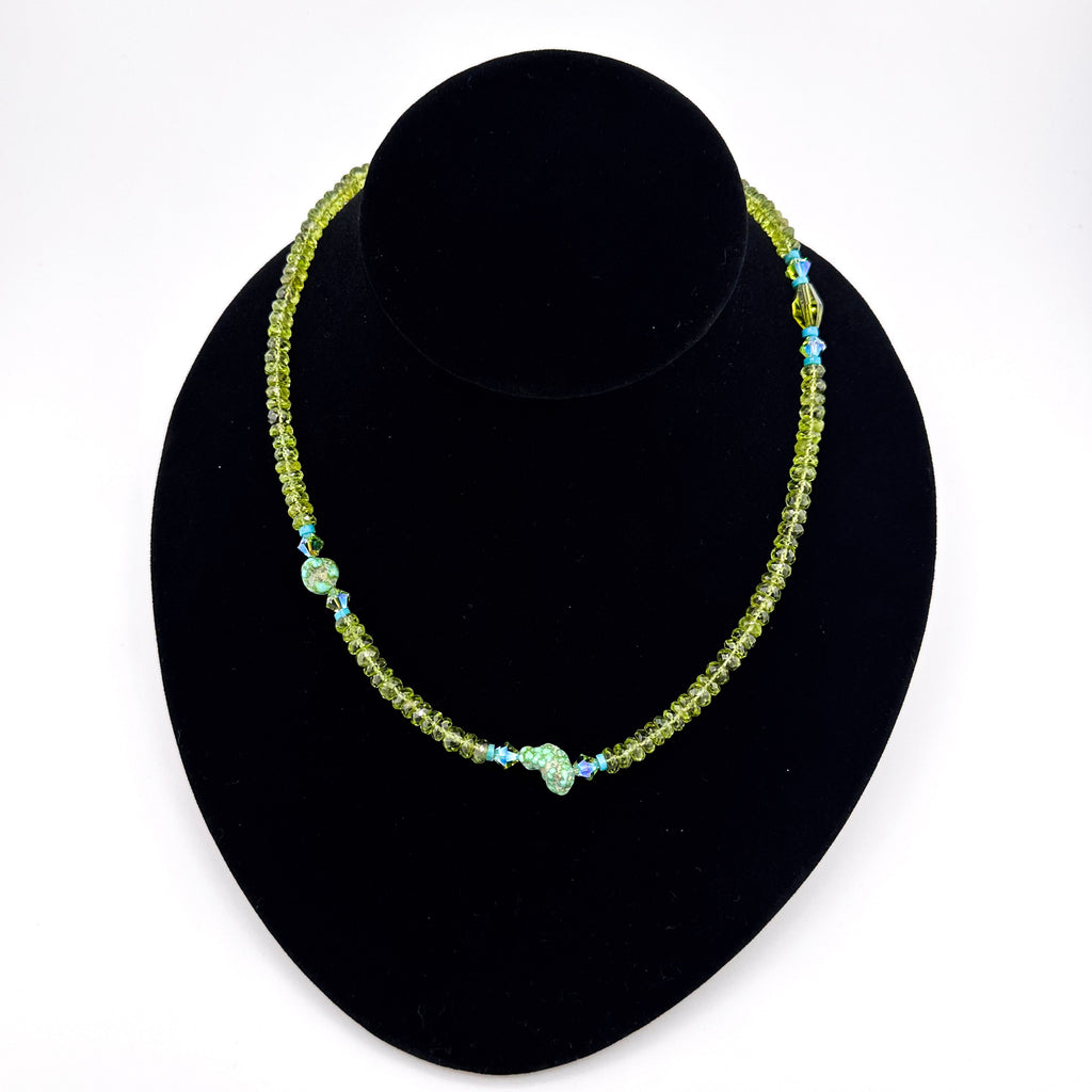Peridot (Arizona), Turquoise (Sonoran Gold), Swarovski Crystal, and 22K Gold Vermeil 18.5" Necklace