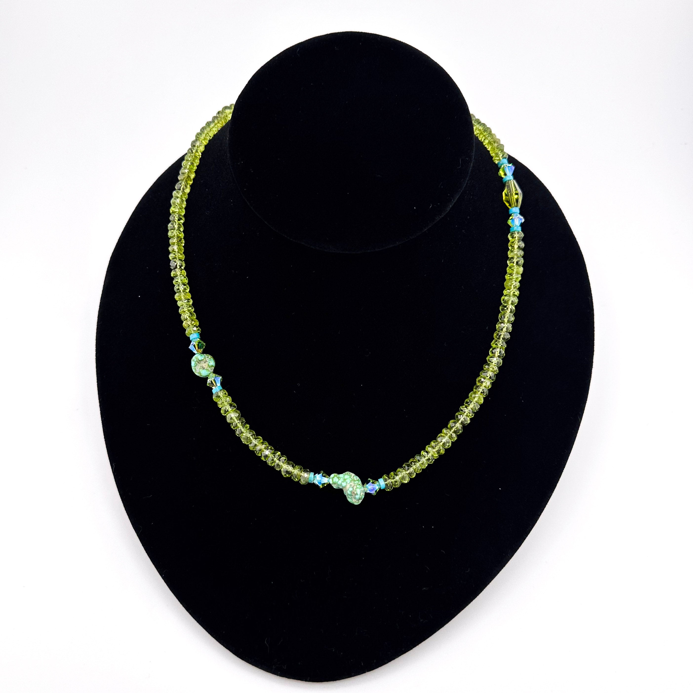 Peridot (Arizona), Turquoise (Sonoran Gold), Swarovski Crystal, and 22K Gold Vermeil 18.5" Necklace
