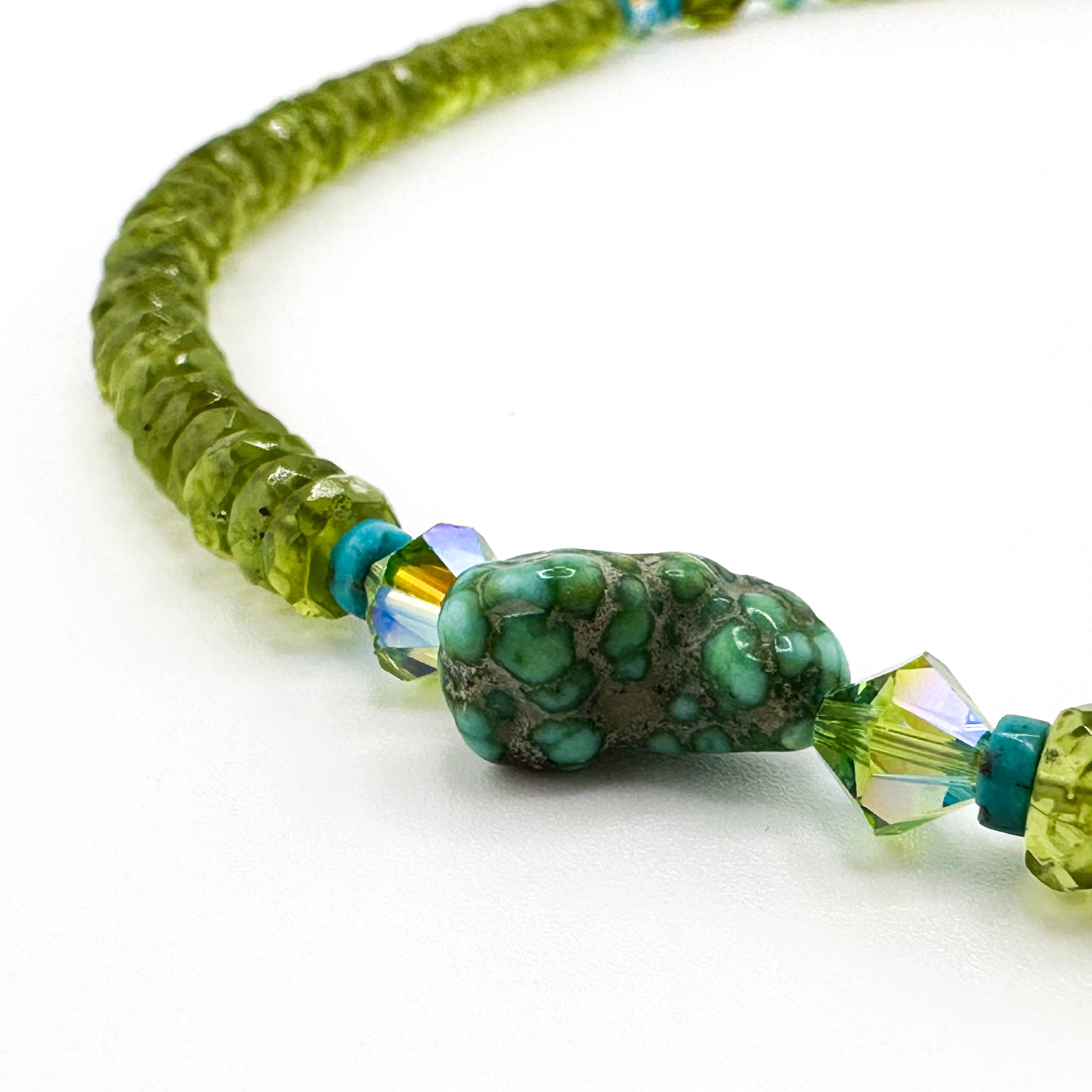 Peridot (Arizona), Turquoise (Sonoran Gold), Swarovski Crystal, and 22K Gold Vermeil 18.5" Necklace
