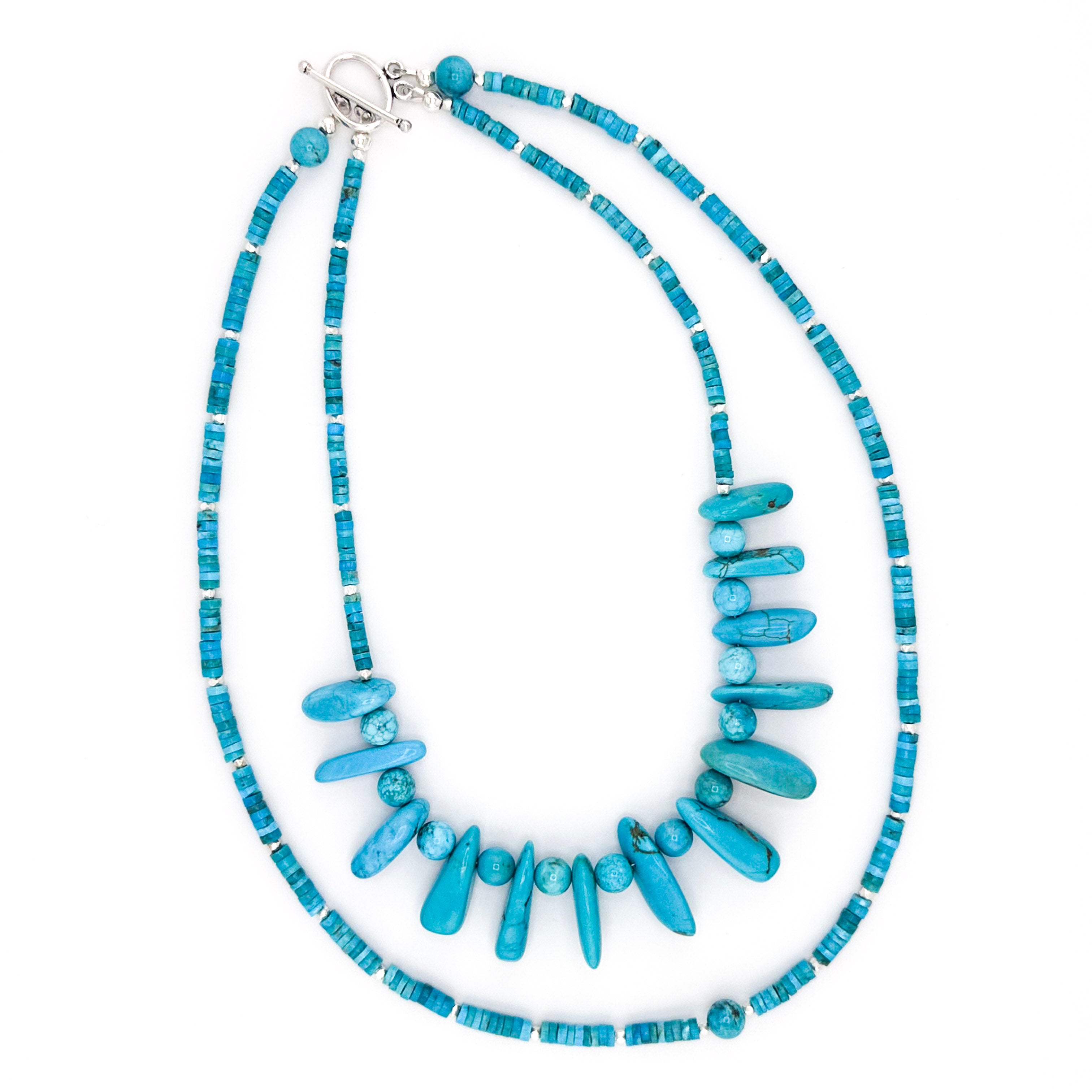 Turquoise (American / Arizona) Three Ways and Sterling Silver Double-Strand Necklace