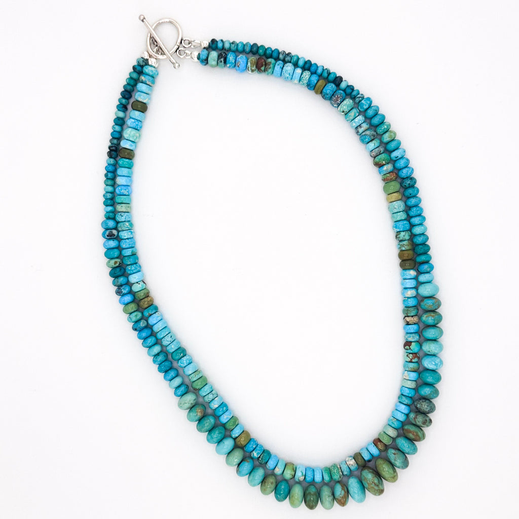 Turquoise (American) and Sterling Silver Double-Strand Necklace