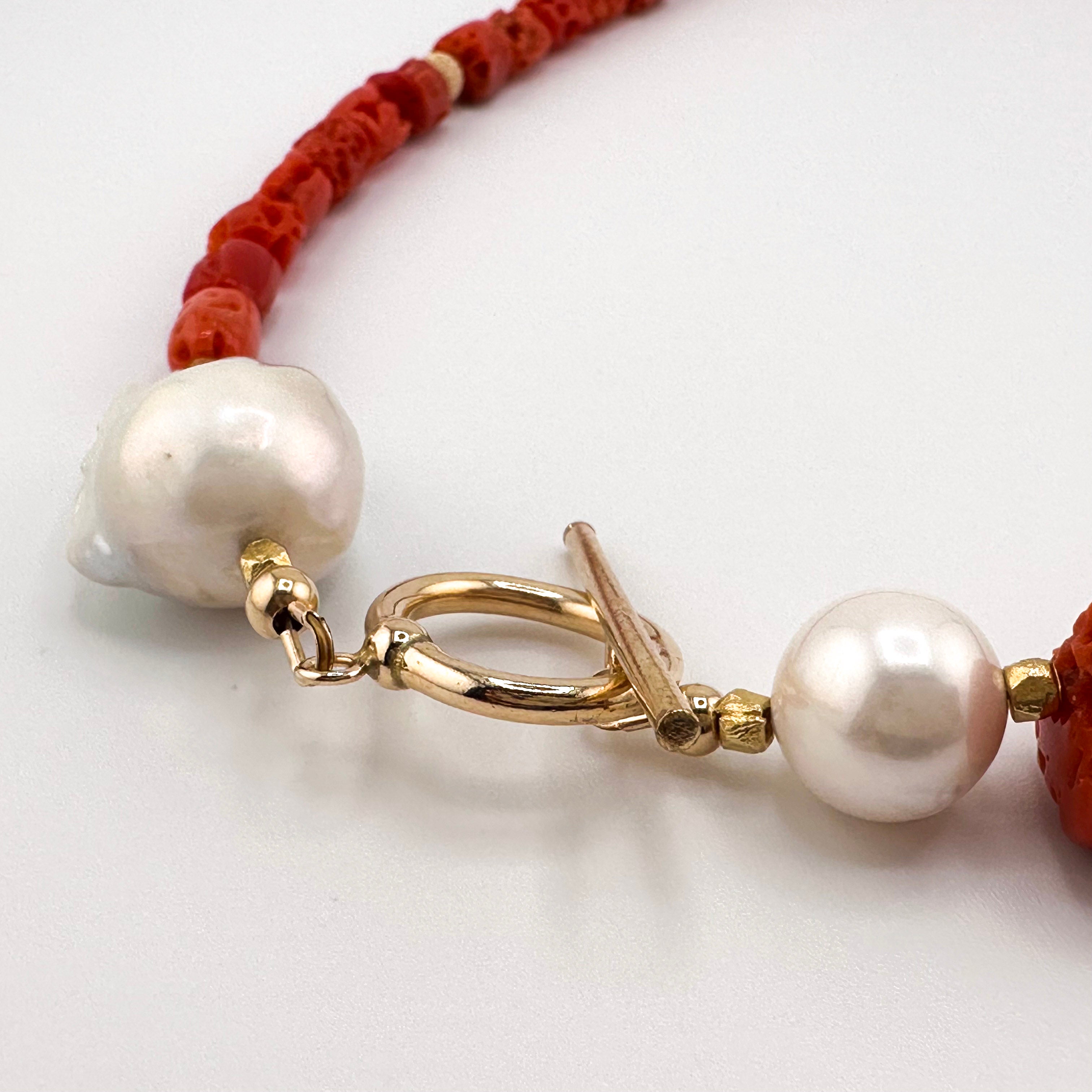 Vintage Coral, Pearl (Baroque and Round), and 14K Gold Fill 20.5" Necklace