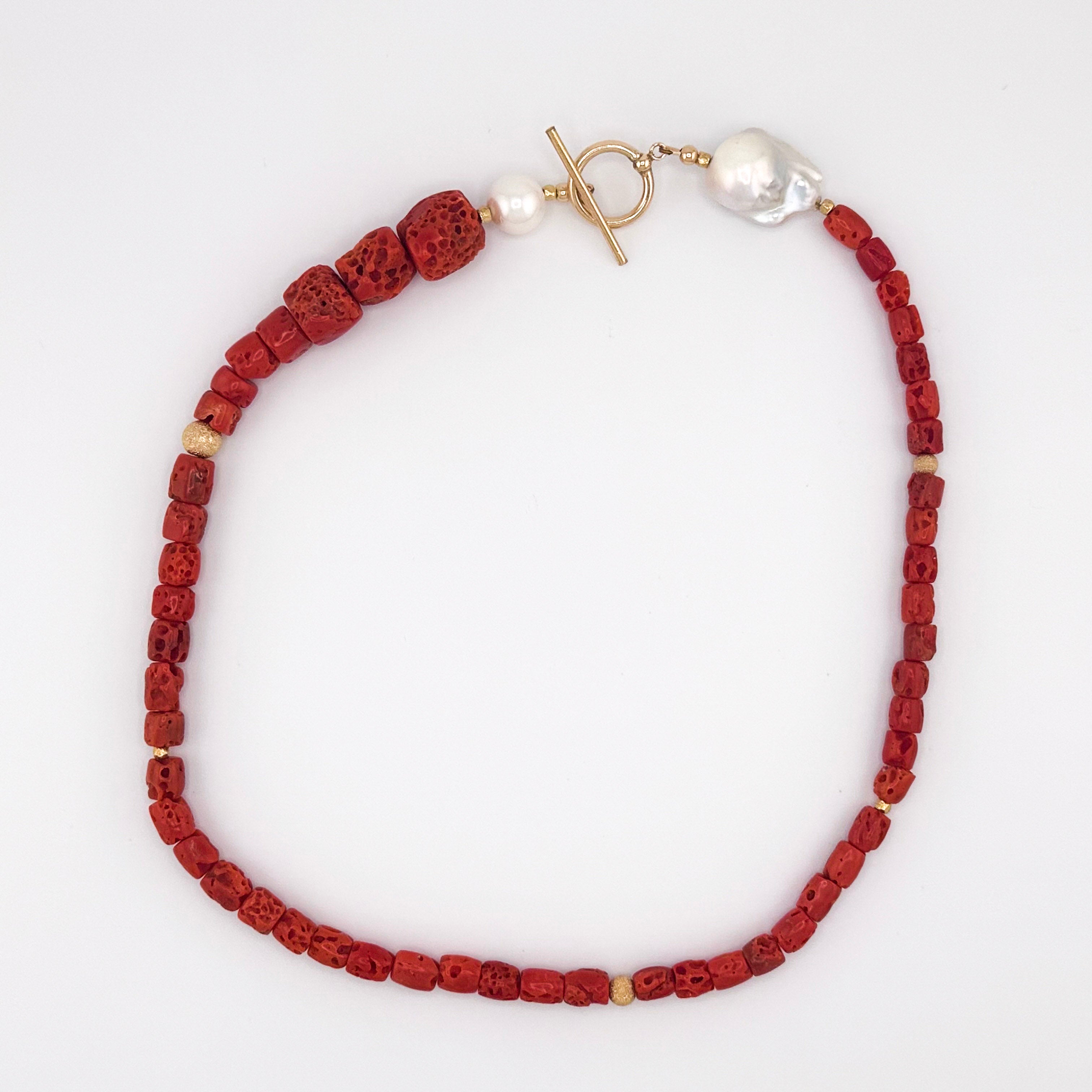 Vintage Coral, Pearl (Baroque and Round), and 14K Gold Fill 20.5" Necklace