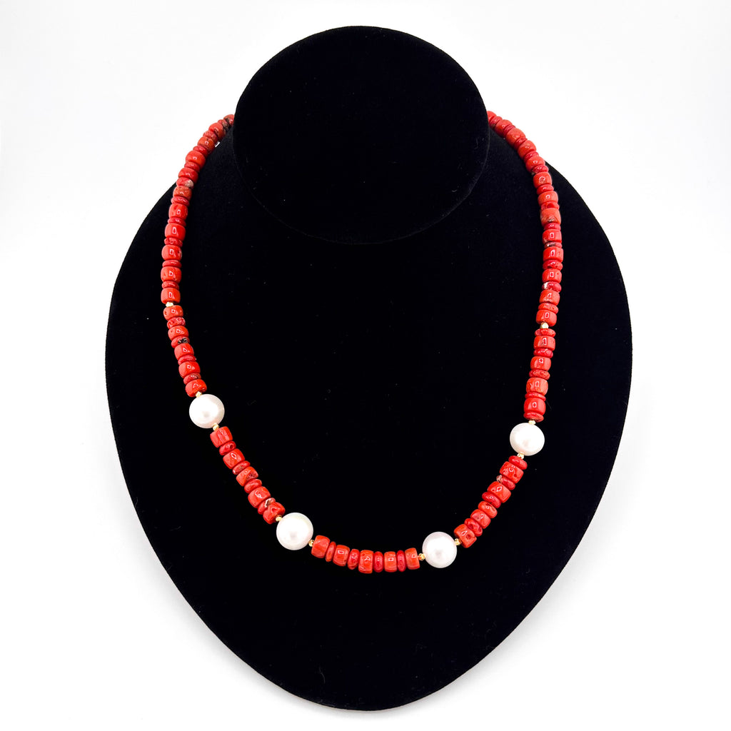 Coral, Coral, Pearl, and 22K Gold 20.5" Necklace
