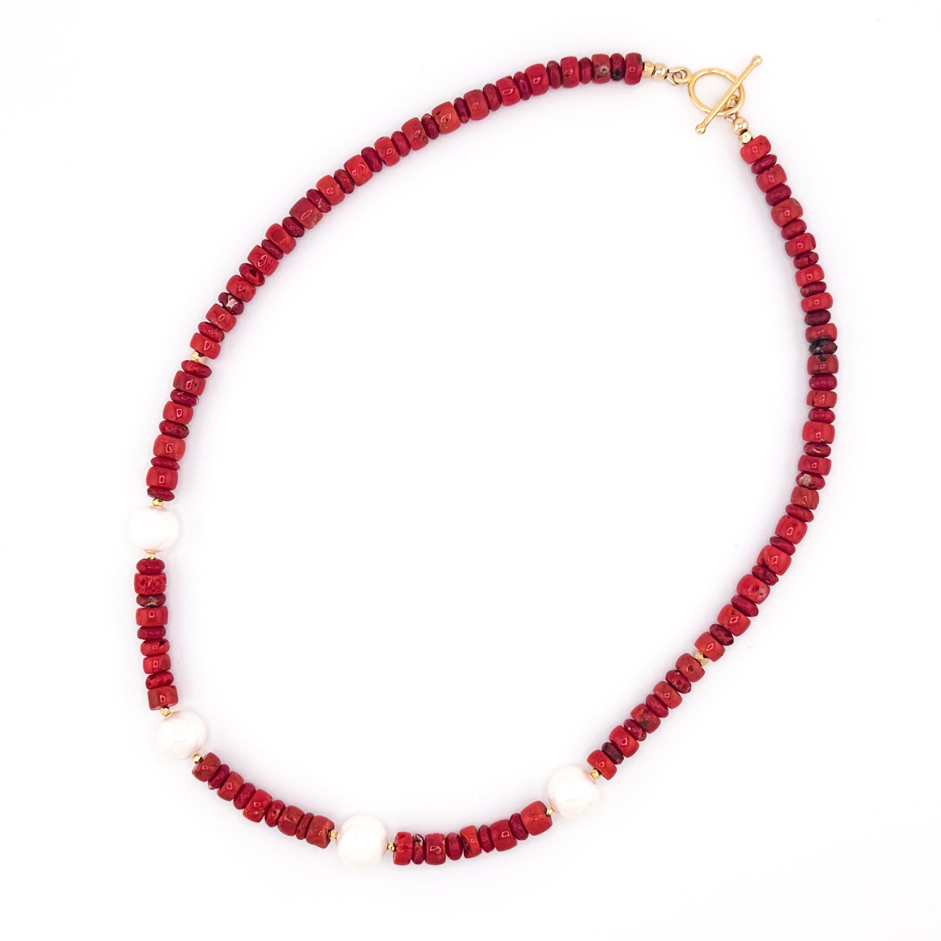 Coral, Coral, Pearl, and 22K Gold 20.5" Necklace