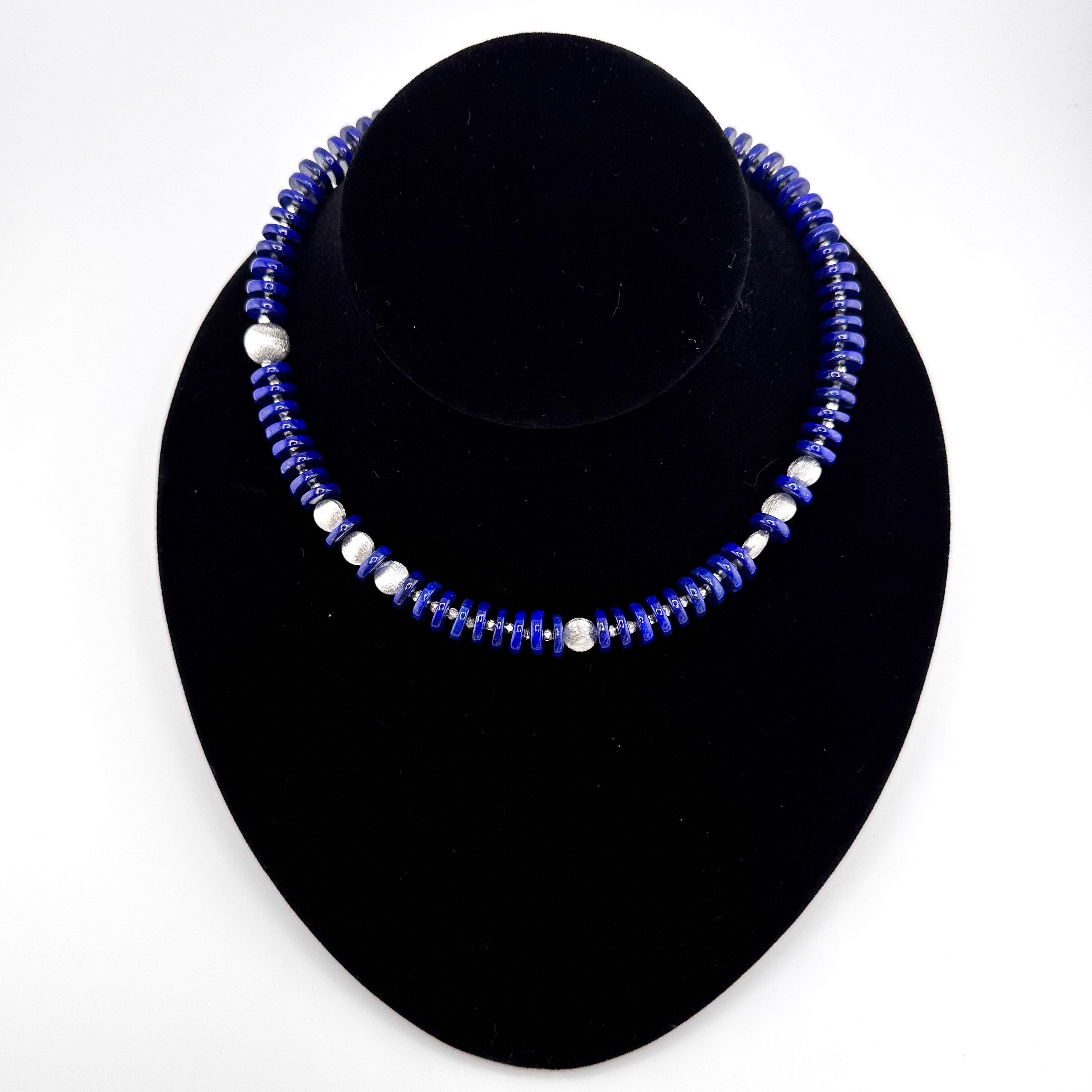Lapis Discs and Sterling Silver 16.5" Necklace
