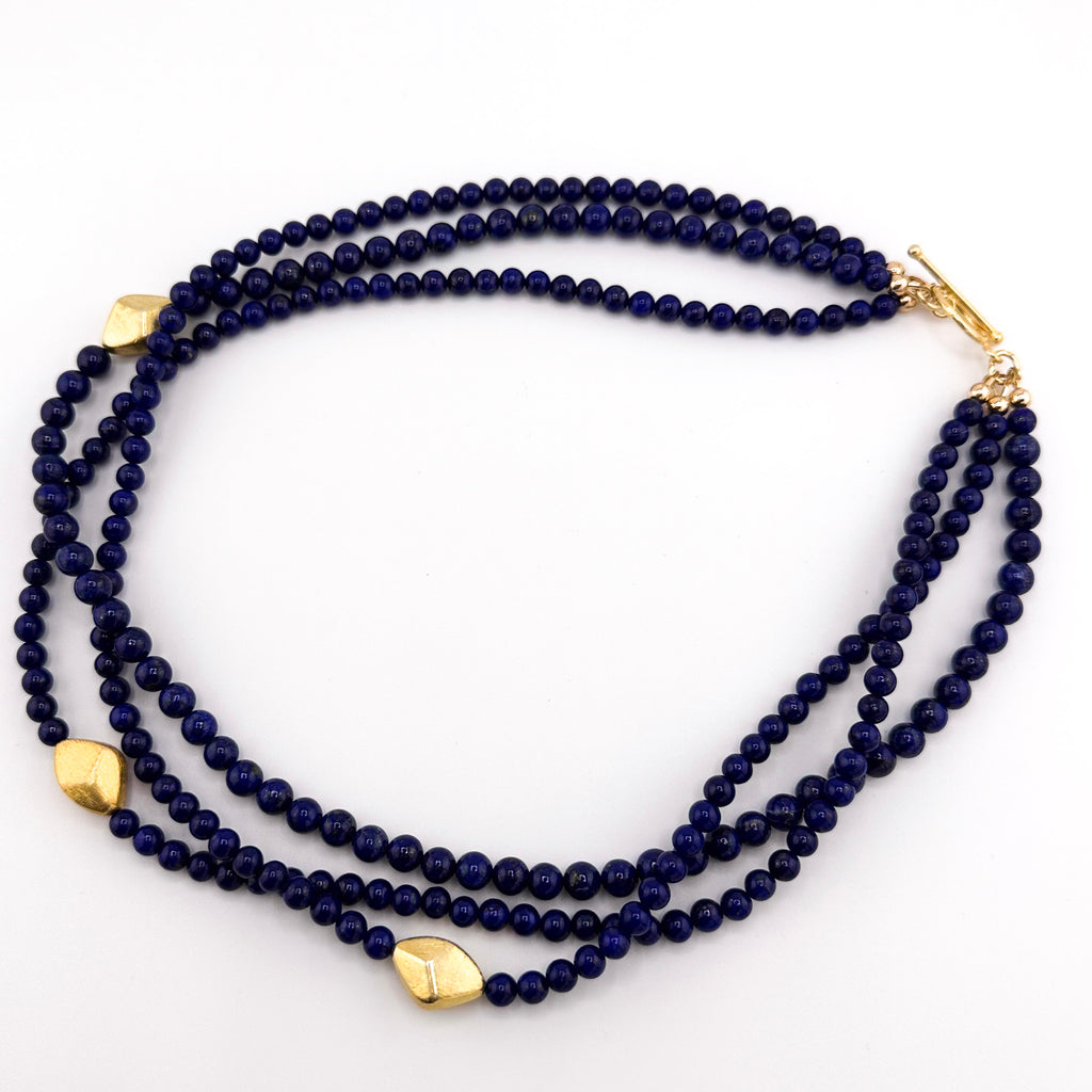 Lapis and 22K Gold Triple-Strand Necklace