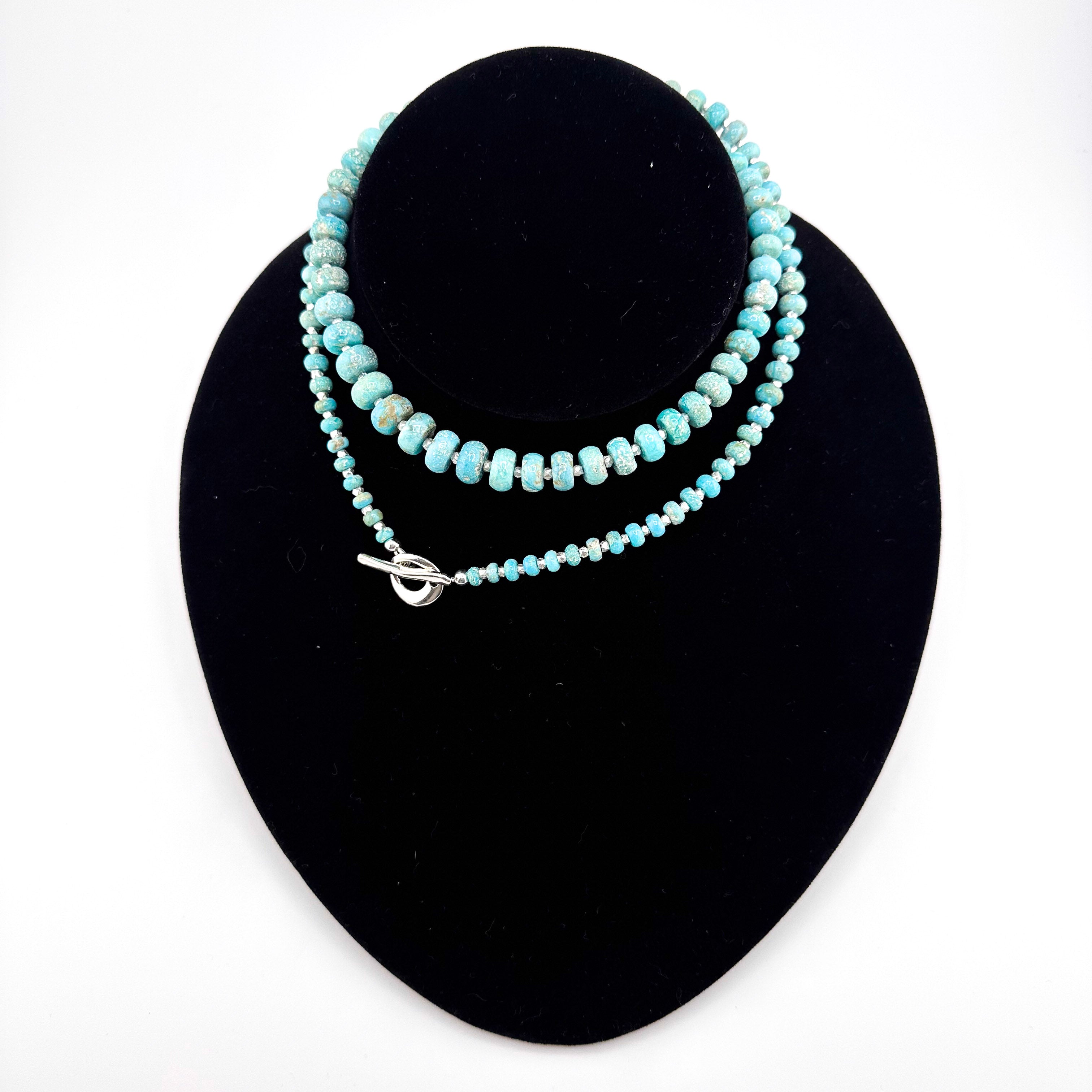 Turquoise (American) and Sterling Silver 27.5" Necklace