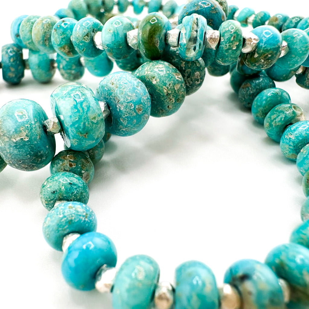 Turquoise (American) and Sterling Silver 27.5" Necklace