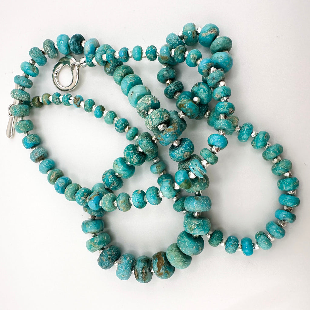 Turquoise (American) and Sterling Silver 27.5" Necklace