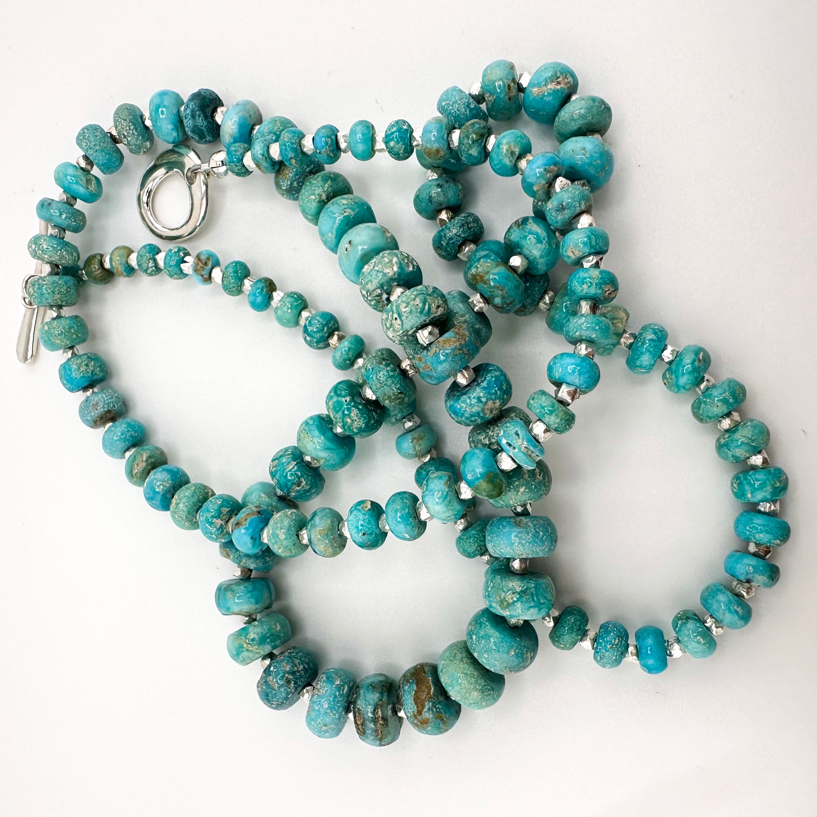 Turquoise (American) and Sterling Silver 27.5" Necklace