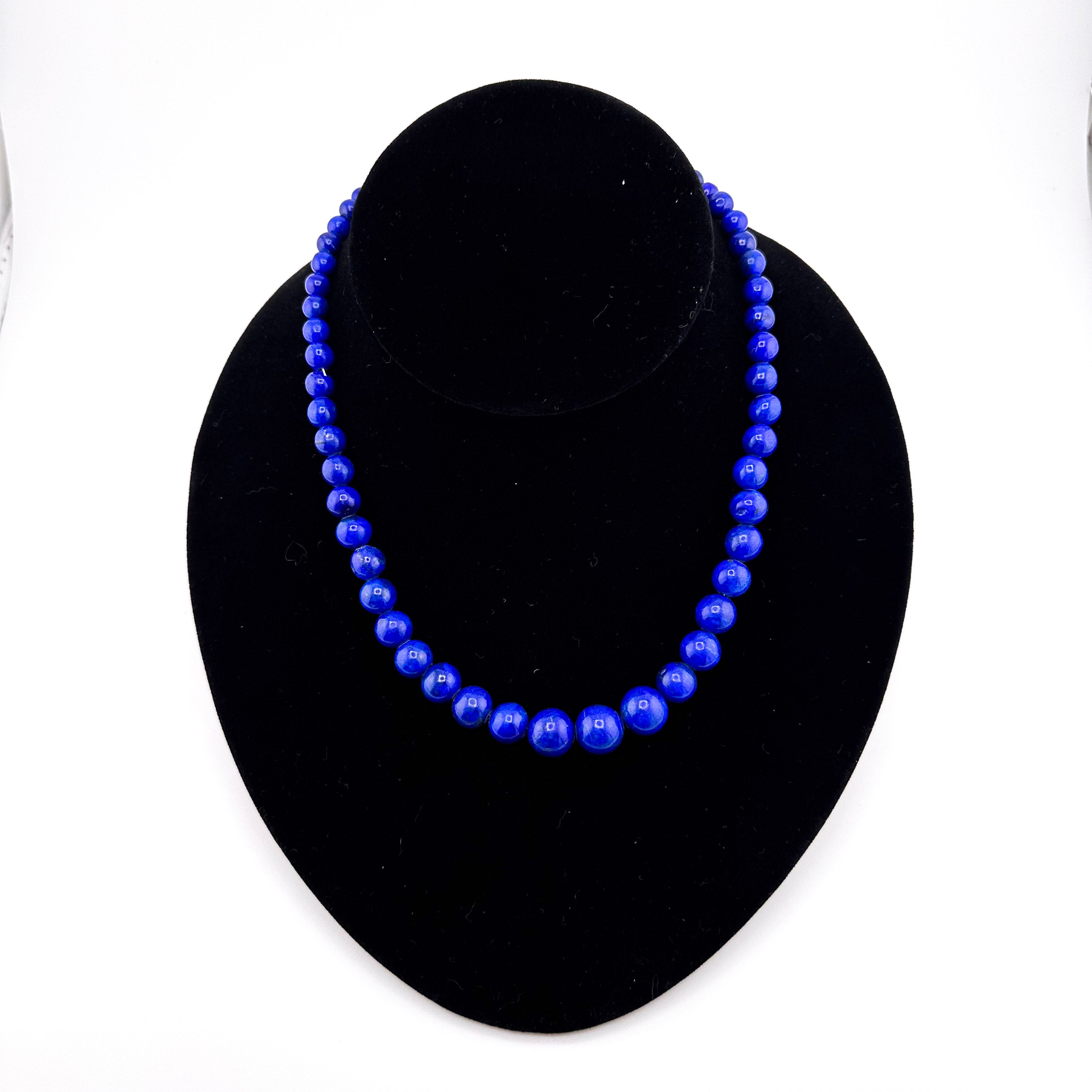 Lapis (AAA), Baroque Pearl, and Sterling Silver 16.5" Necklace