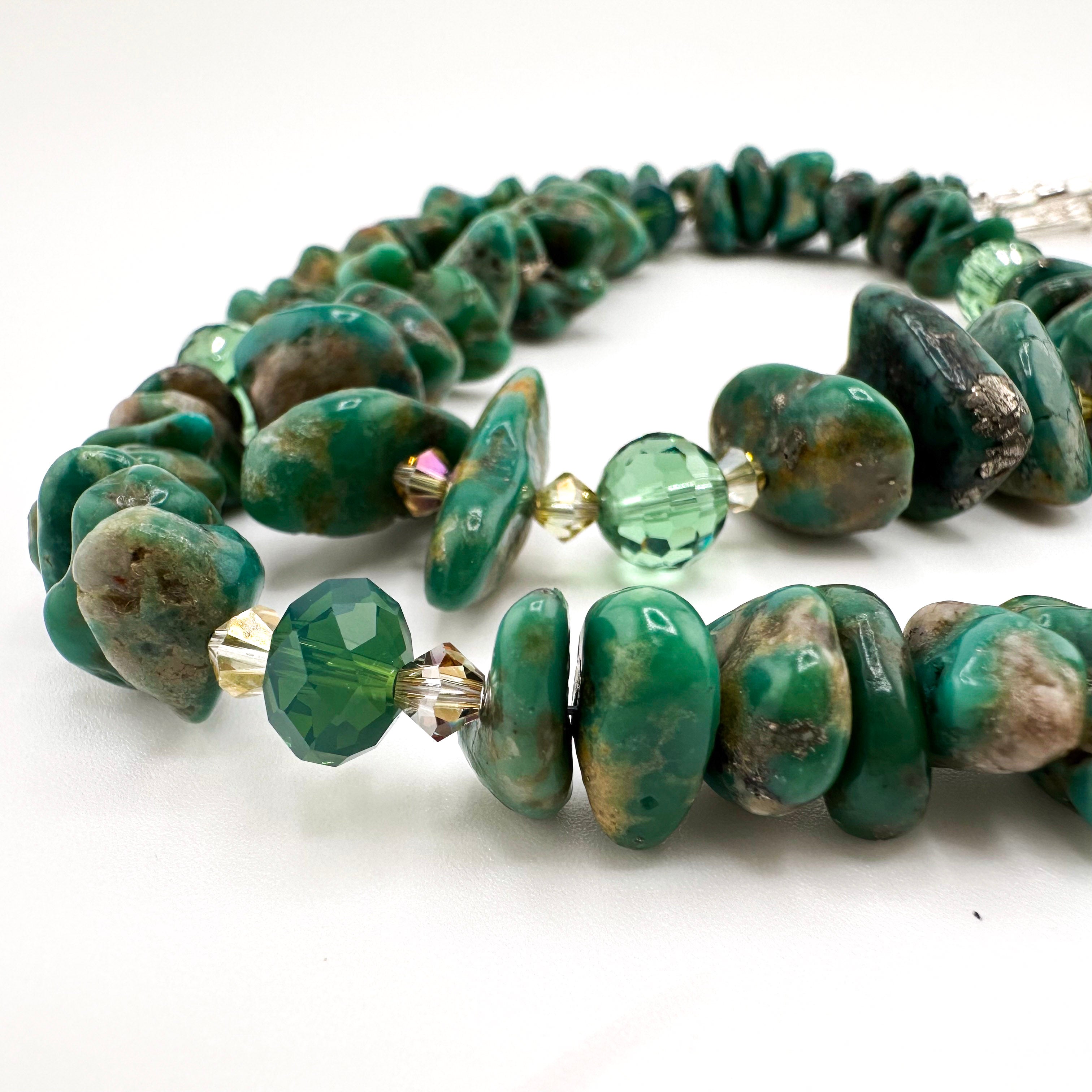 Turquoise (Mexican), Swarovski Crystal, and Sterling Silver 22.5" Necklace