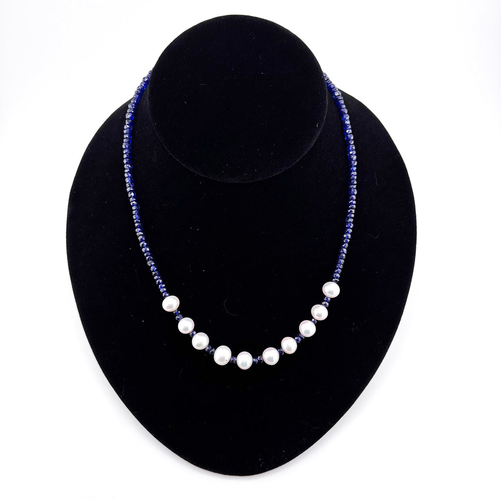 Sapphire (AAA), Pearl (Japan), and 22K Gold Vermeil 18” Necklace