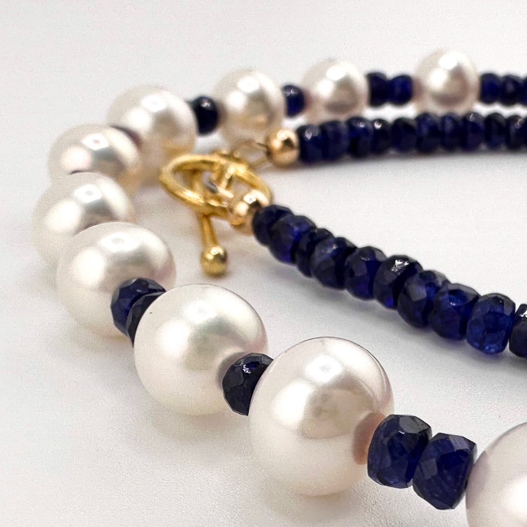 Sapphire (AAA), Pearl (Japan), and 22K Gold Vermeil 18” Necklace