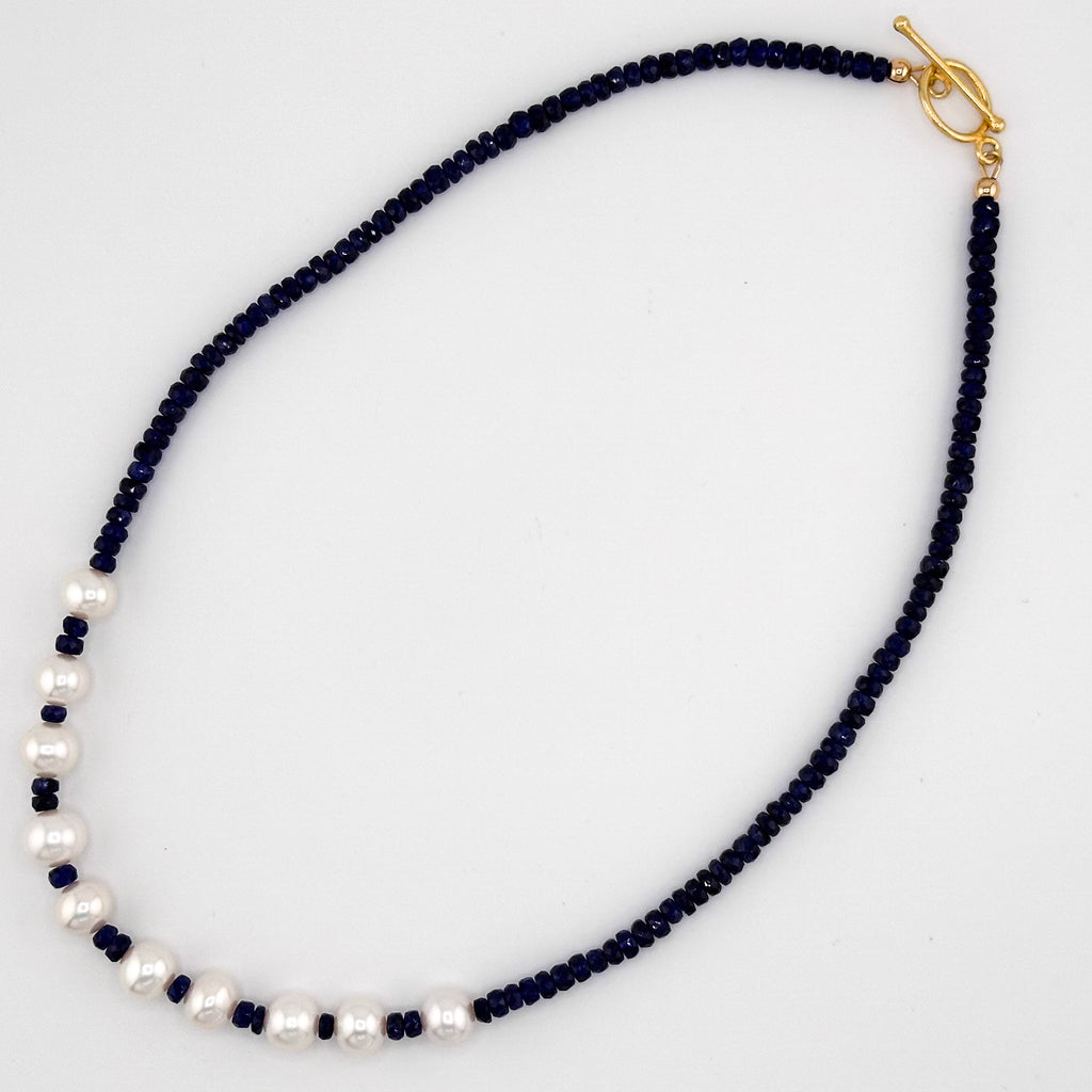 Sapphire (AAA), Pearl (Japan), and 22K Gold Vermeil 18” Necklace