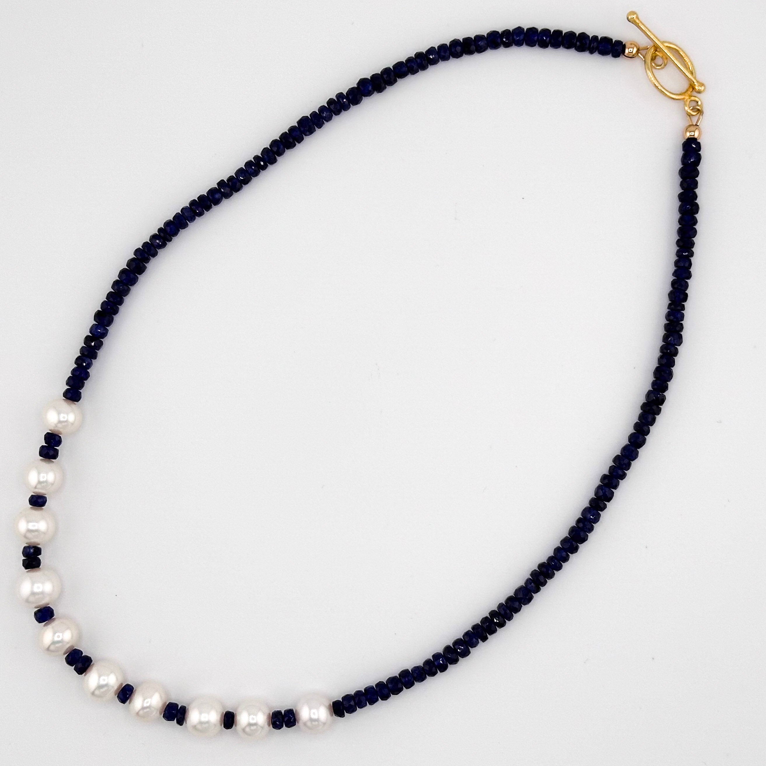 Sapphire (AAA), Pearl (Japan), and 22K Gold Vermeil 18” Necklace